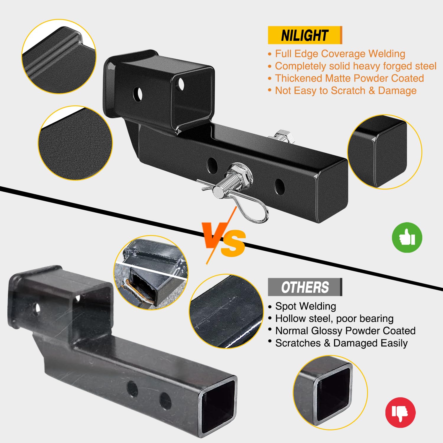 Nilight Trailer Hitch Extension Riser, 2" Receiver, 2" Rise/Drop, 7500 lbs Capacity, Adjustable 5"-9", Alloy Steel, Matte Black