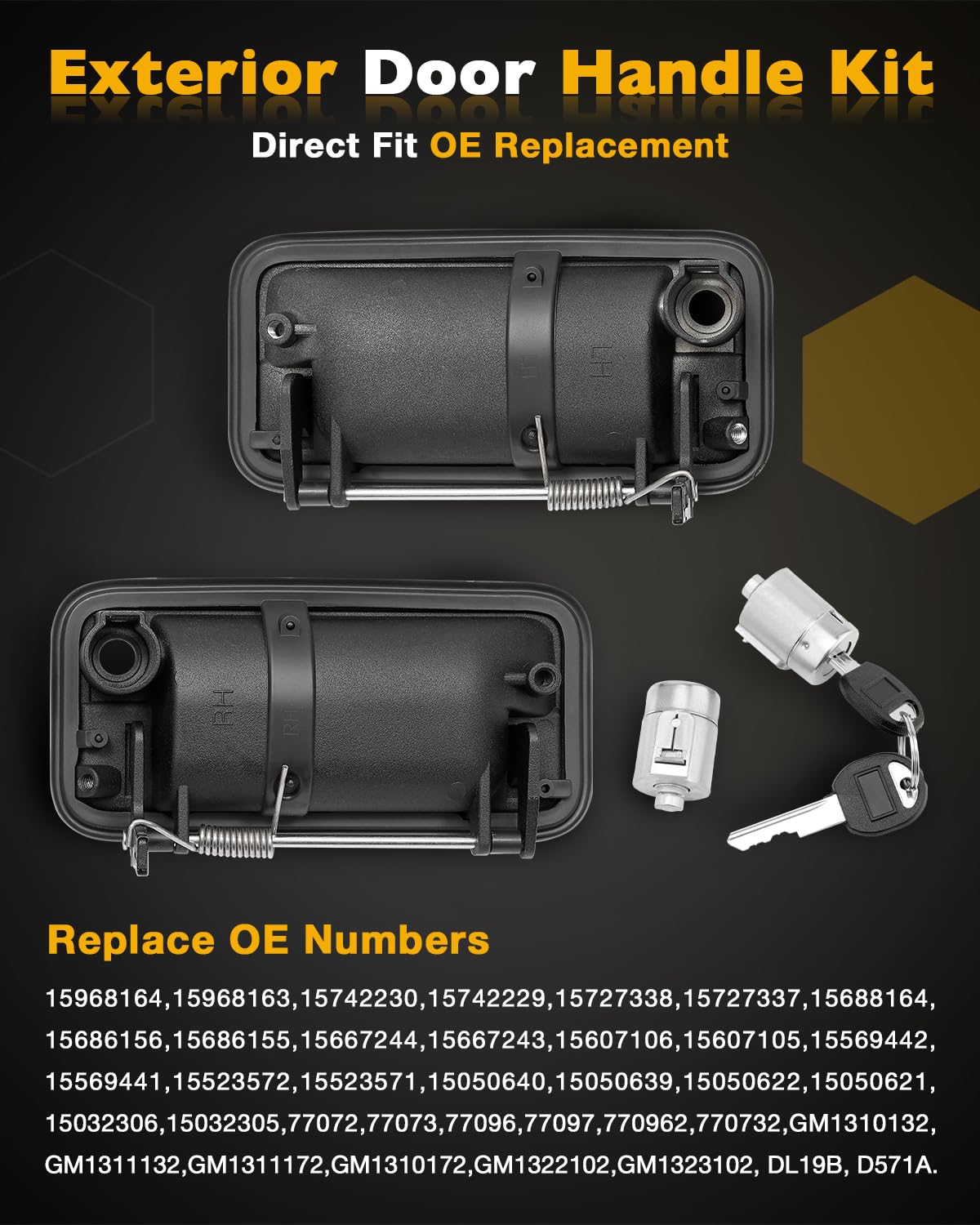 Gledewen Metal Door Handles with Lock Cylinders & Keys for 1988-2001 Chevy/GMC K1500 K2500 K3500, Black, Front Left & Right