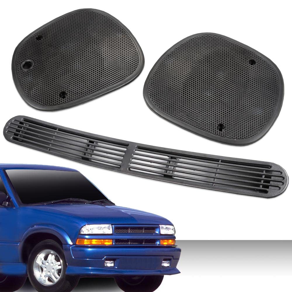 PIT66 Dash Defrost Vent Cover Panel & Speaker Grille Set for 1998-2005 Chevy S10, Black, Plastic, 3 Pcs