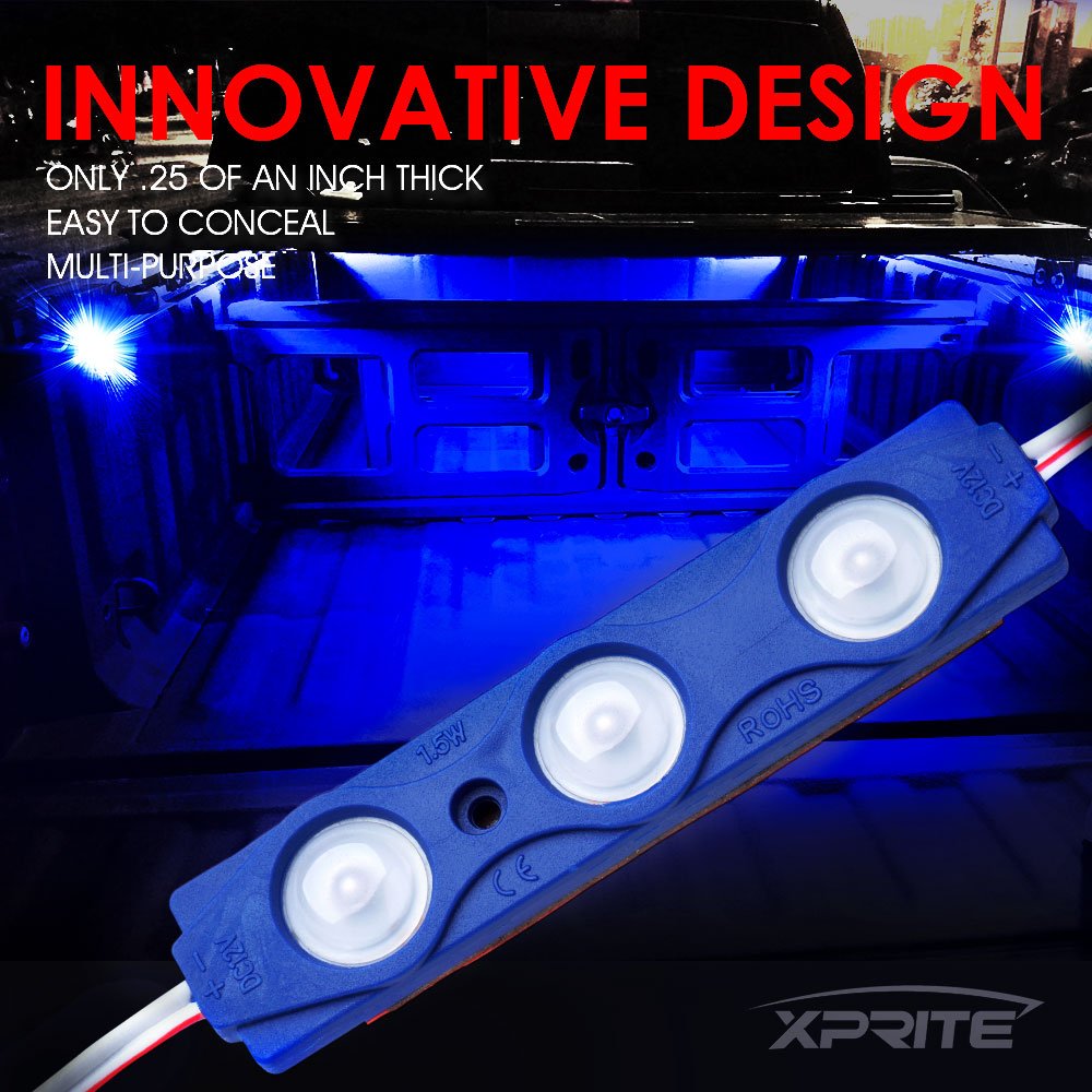 Xprite Blue Led Truck Bed Light Kits Rock Lights With On/Off Switch, For Pickup Footwells, Running Boards, Cargo, Under Car, Ton