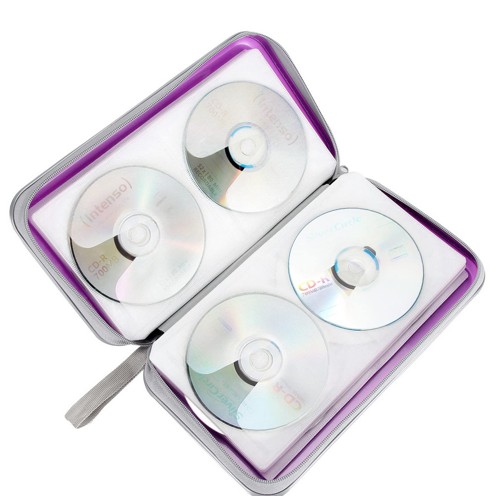 Cd Case, Siveit Dvd Case Holder 96 Capacity Hard Plastic Cd Dvd Disc Cases Storage Binder Wallet For Car Home Office Travel (Pur