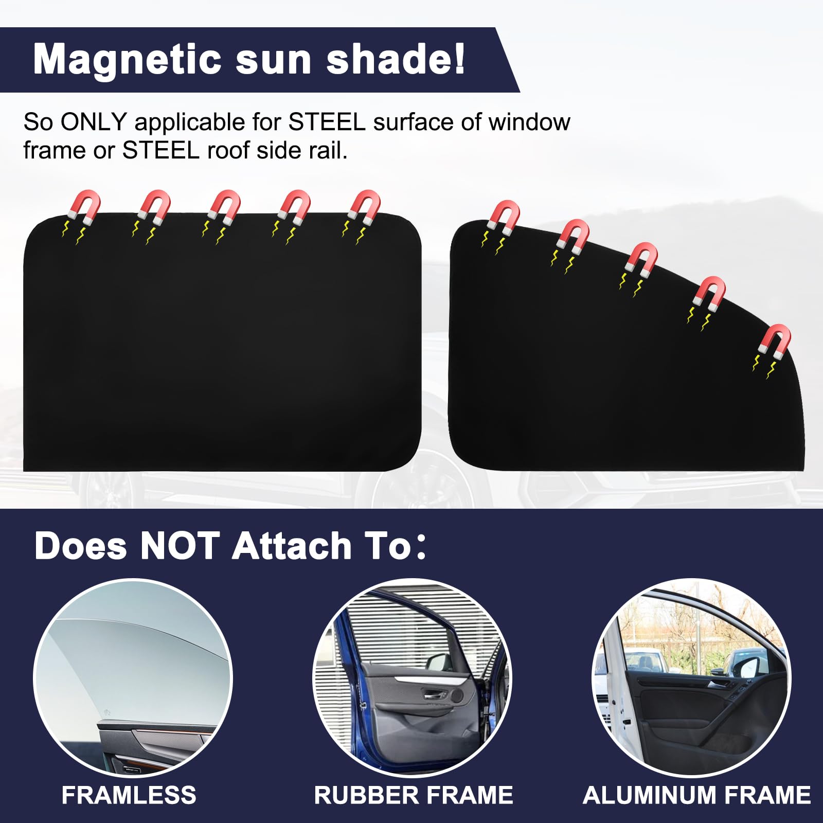 Ovege Car Window Shade Magnetic - Car Side Window Sun Shade Car Curtain Suedette UV Protection Privacy Baby Suction Magnetic (Fr