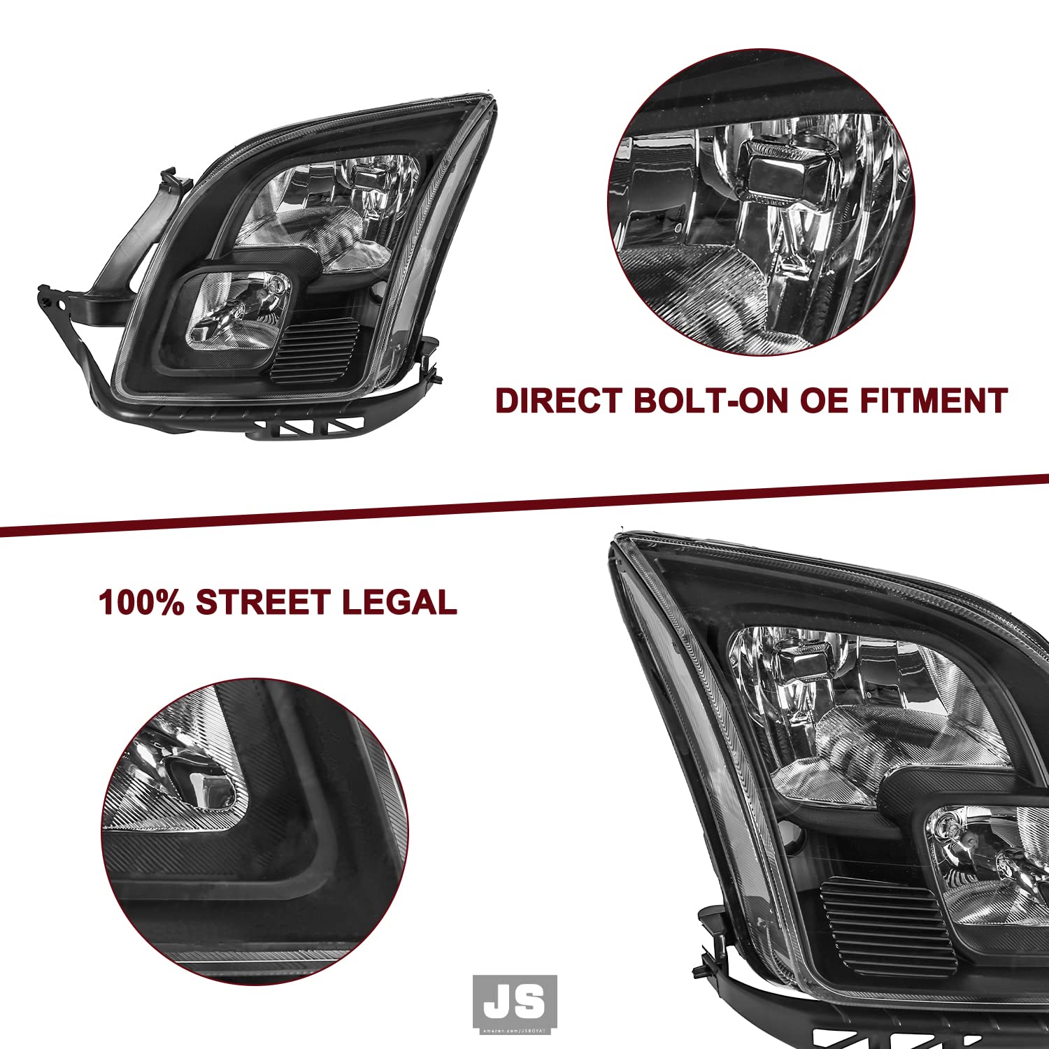 JSBOYAT Headlight Assembly with Bulbs for 2006-2009 Ford Fusion, Black Housing with Clear Reflector, Driver & Passenger Side