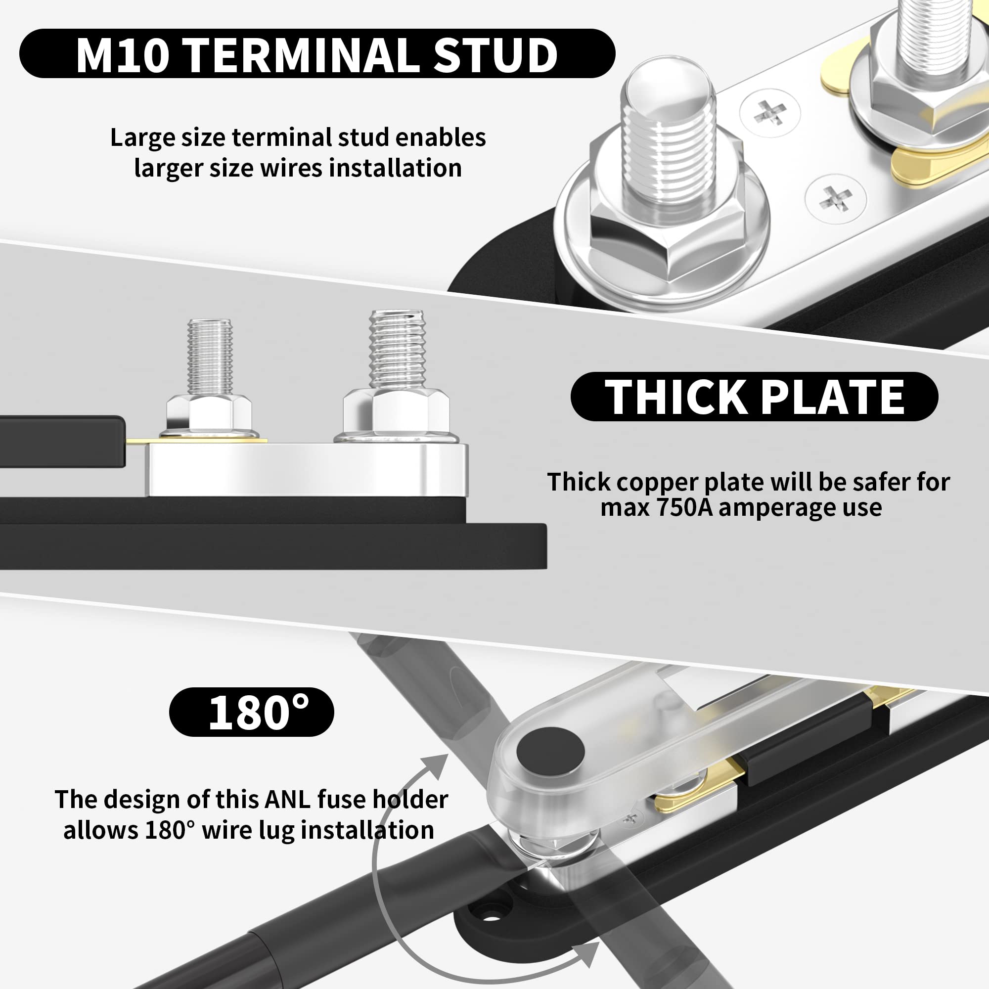 Daiertek Anl Fuse Holder With 600 Amp Anl Fuse M10 Stud Terminals Max 750A Marine Anl Fuse Block With Gold Plated 600A Anl Fuse For Automotive Car Truck Boat