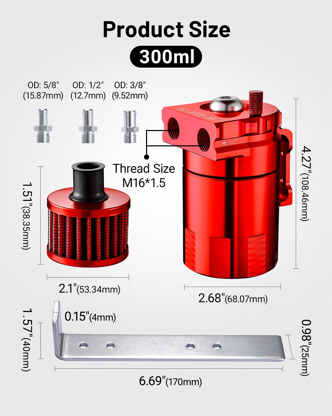 EVIL ENERGY Baffled Oil Catch Can - 300ml Aluminum with Breather Filter, Red