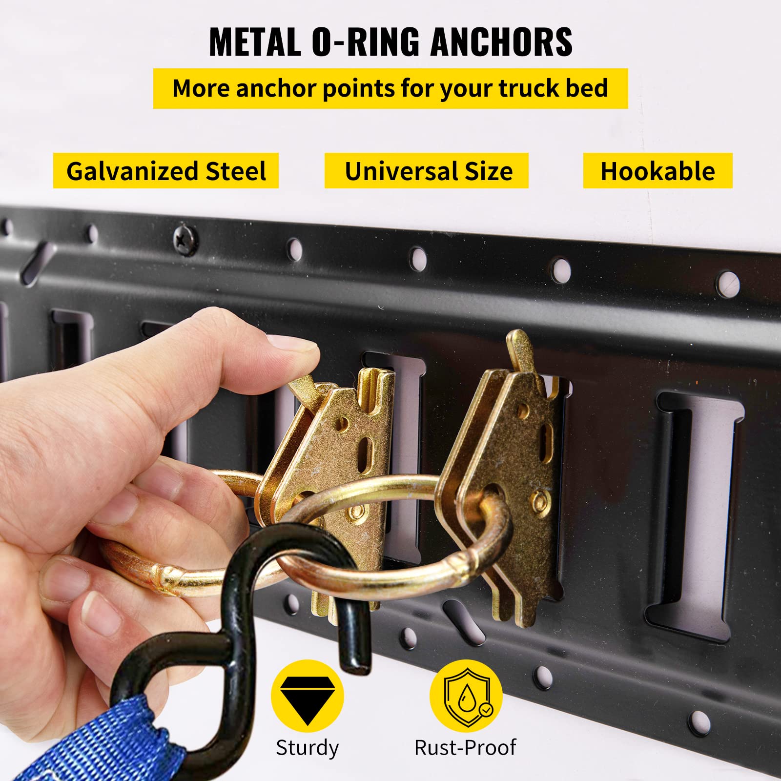 VEVOR E Track Tie-Down Rail Kit, 30PCS 5FT Steel Rails, Powder Coated Black, Includes O Rings & Tie-Offs, for Cargo & Motorcycles