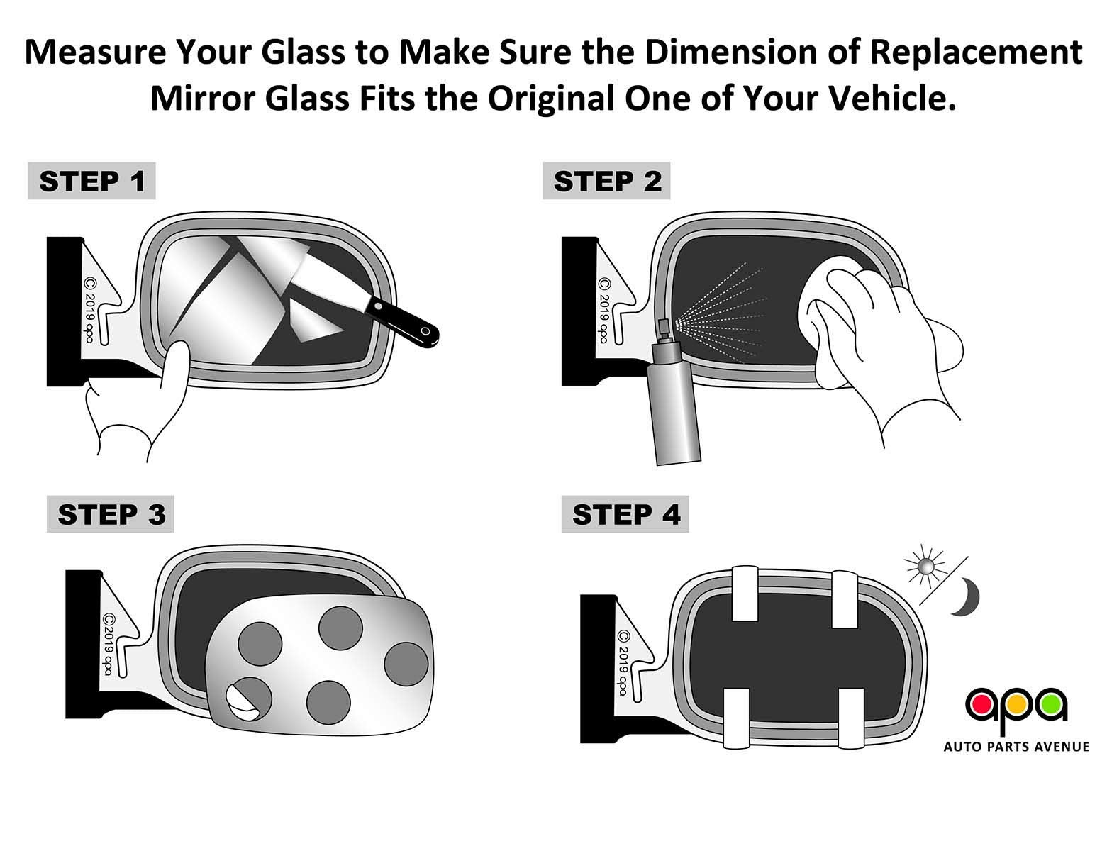 Apa Replacement Mirror Glass Non-Heated With Adhesive Pads Fits 2005-2015 Tacoma 2008-2013 Highlander 2010-2013 4Runner Passenge
