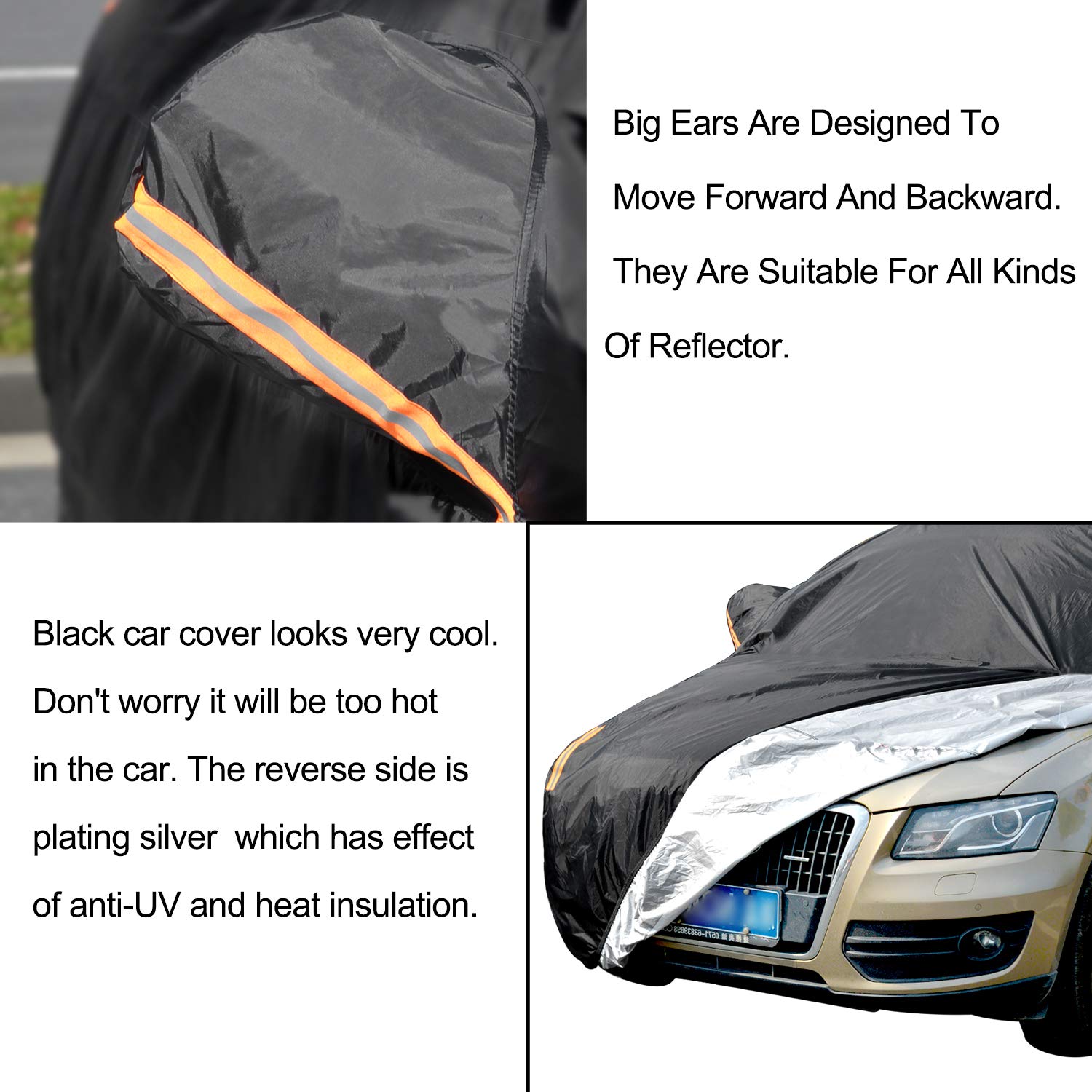 Color Rain Time Uv Protection Car Cover Windproof Dustproof Scratch Resistant Outdoor Universal Full Car Covers For Sedan Xl (Black, 191 - 201)
