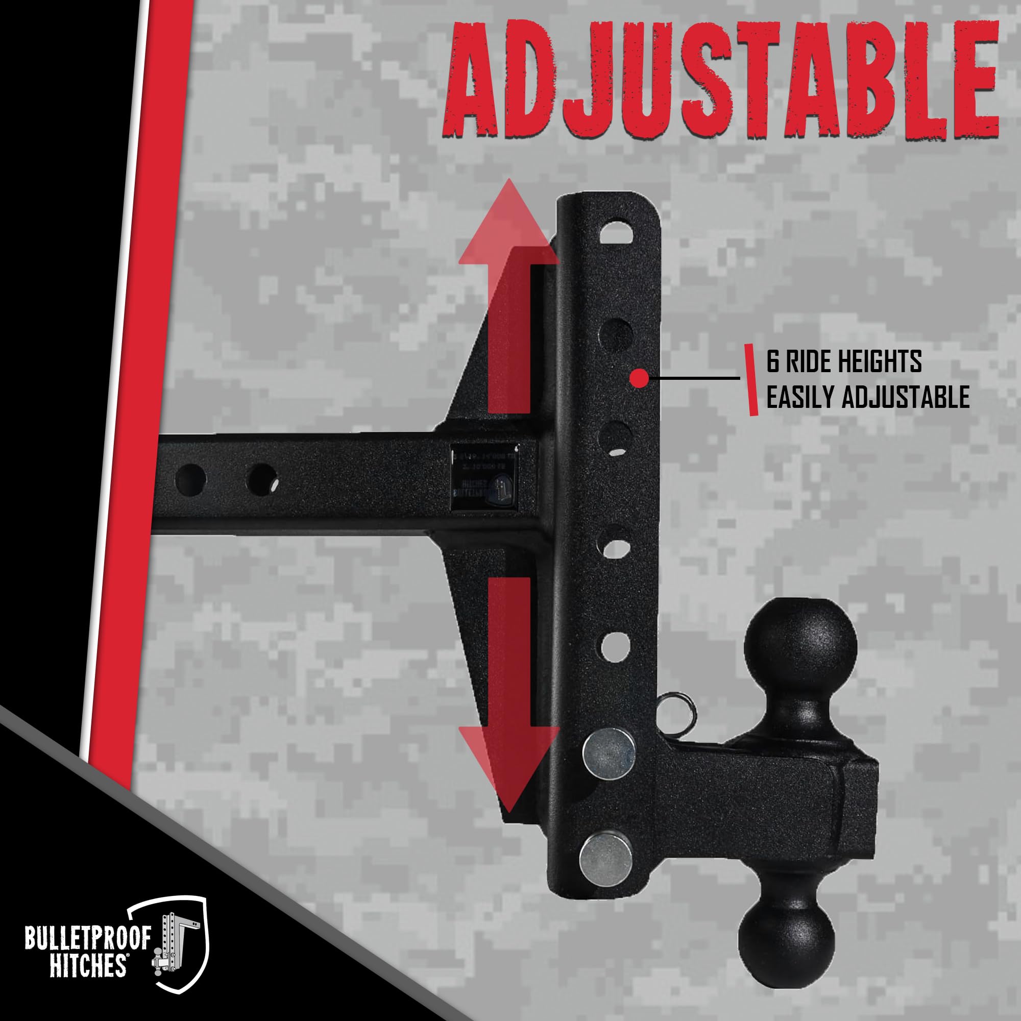 Bulletproof Hitches - 2.0'' Adjustable Medium Duty Trailer Hitch (14,000 Lb. Rating) - Offset 4'' And 6'' Drop/Rise Trailer Hitc