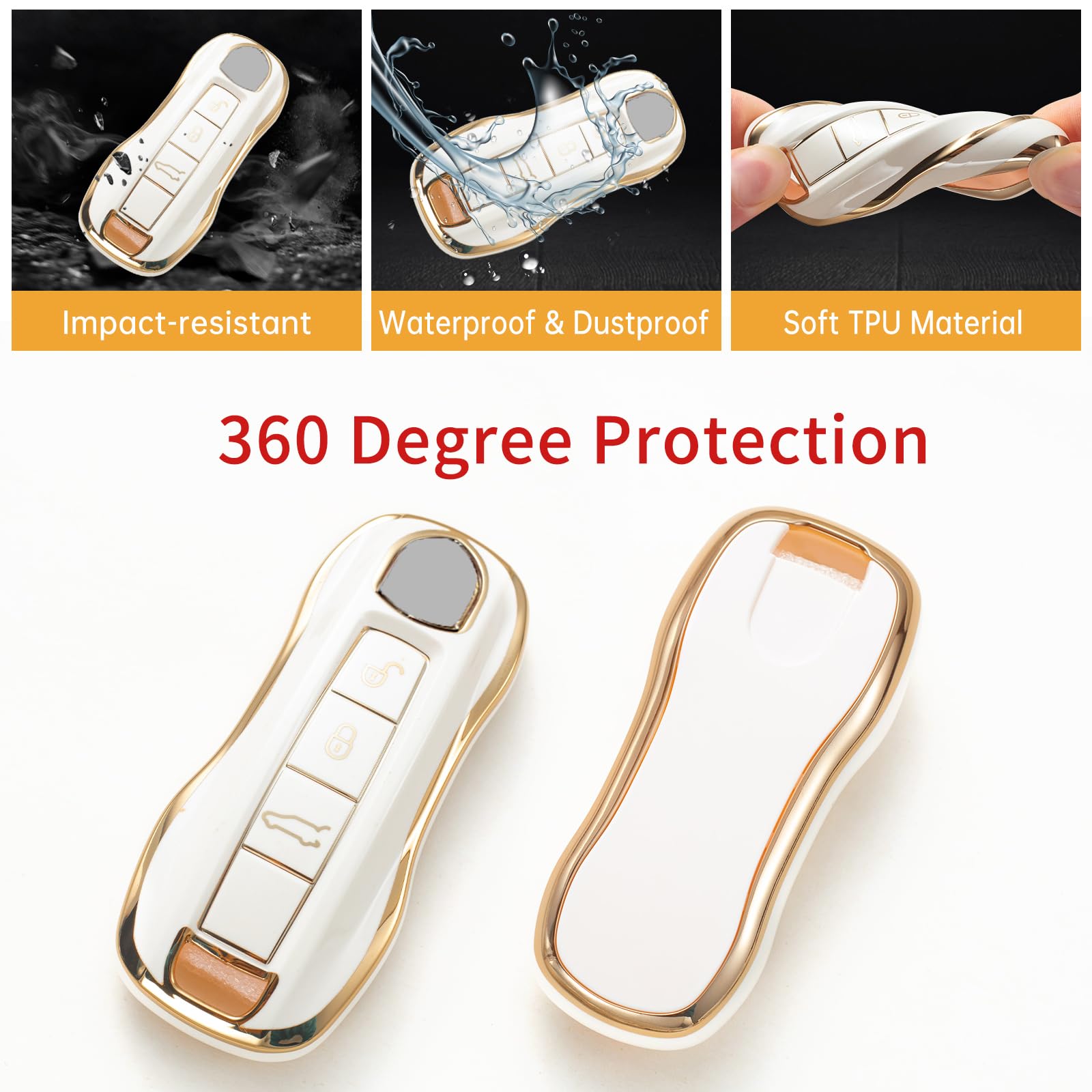 Gematay For Porsche Key Fob Cover With Keychain Lanyard, Key Fob Protector Shell Compatible With Porsche 911 Cayenne Panamera Ta
