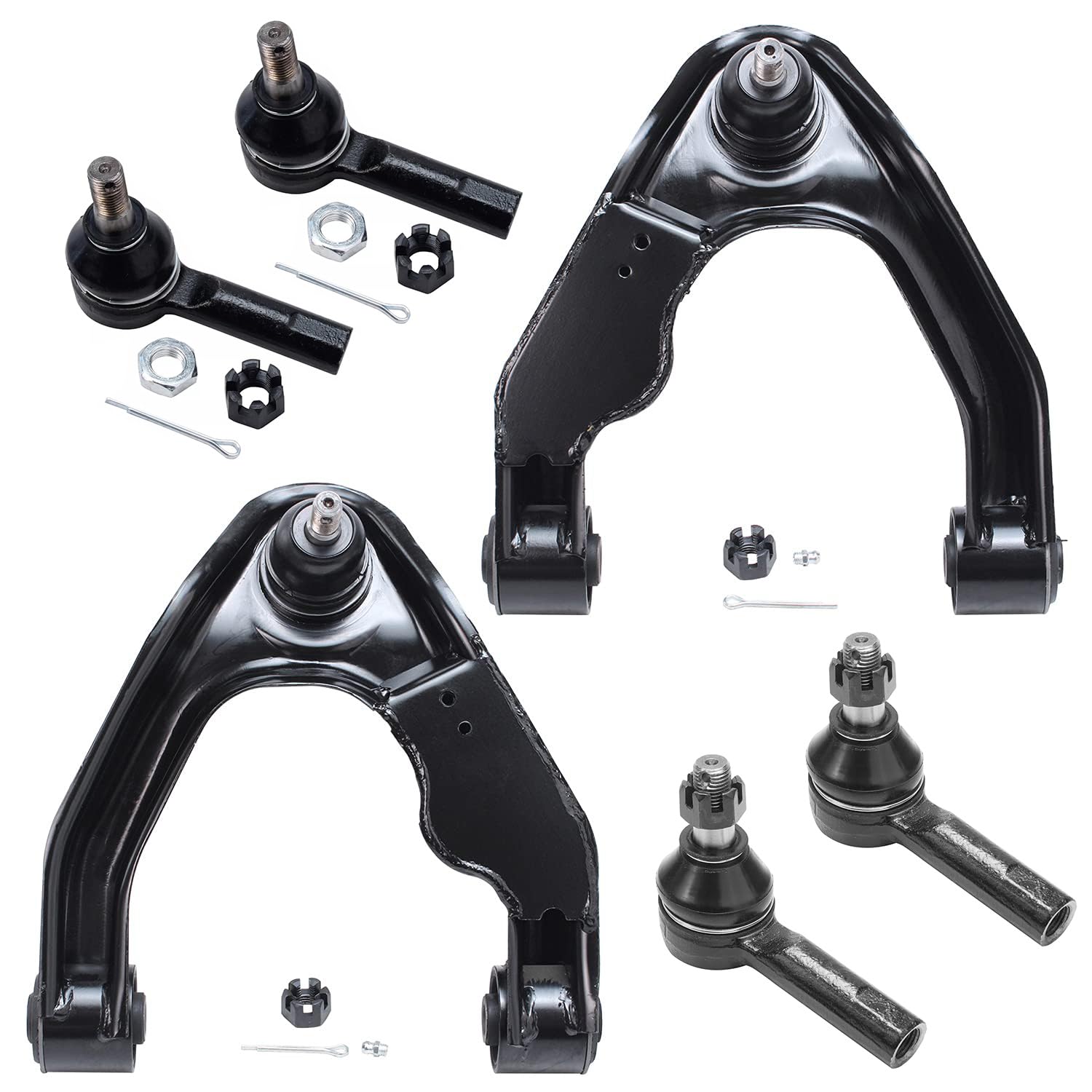 Detroit Axle - 6pc Front End Control Arms Kit for 00-04 Nissan Xterra Frontier, 2 Upper Control Arms Assembly 4 Tie Rod Ends 200