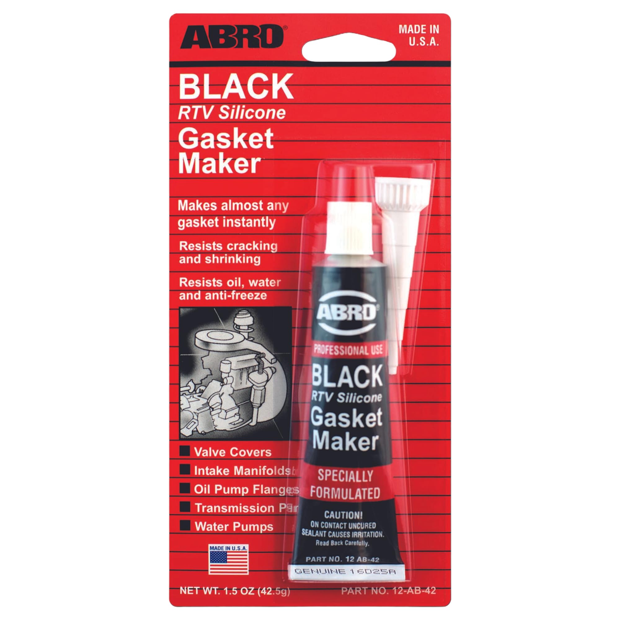 Abro Rtv Silicone Sealant And Gasket Maker: Up To 500 Degree F Heat, High Temp Silicone Head Gasket Sealer, 1.5 Oz/42.5G Tube -