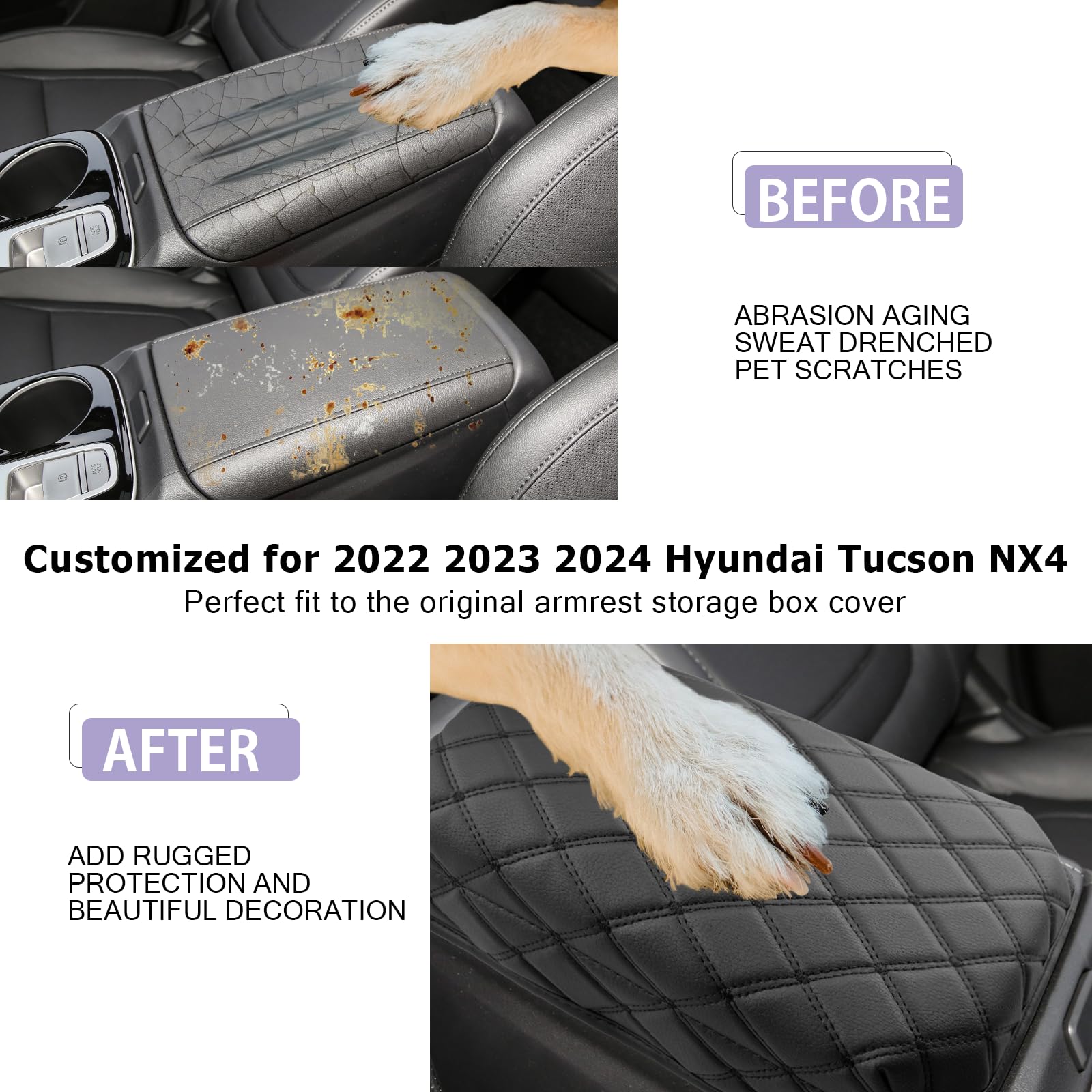 2024 Tucson Center Console Cover 2022-2024 Hyundai Tucson Armrest Cover Tucson Center Console Armrest Pad Soft Leather 2023 Tucs