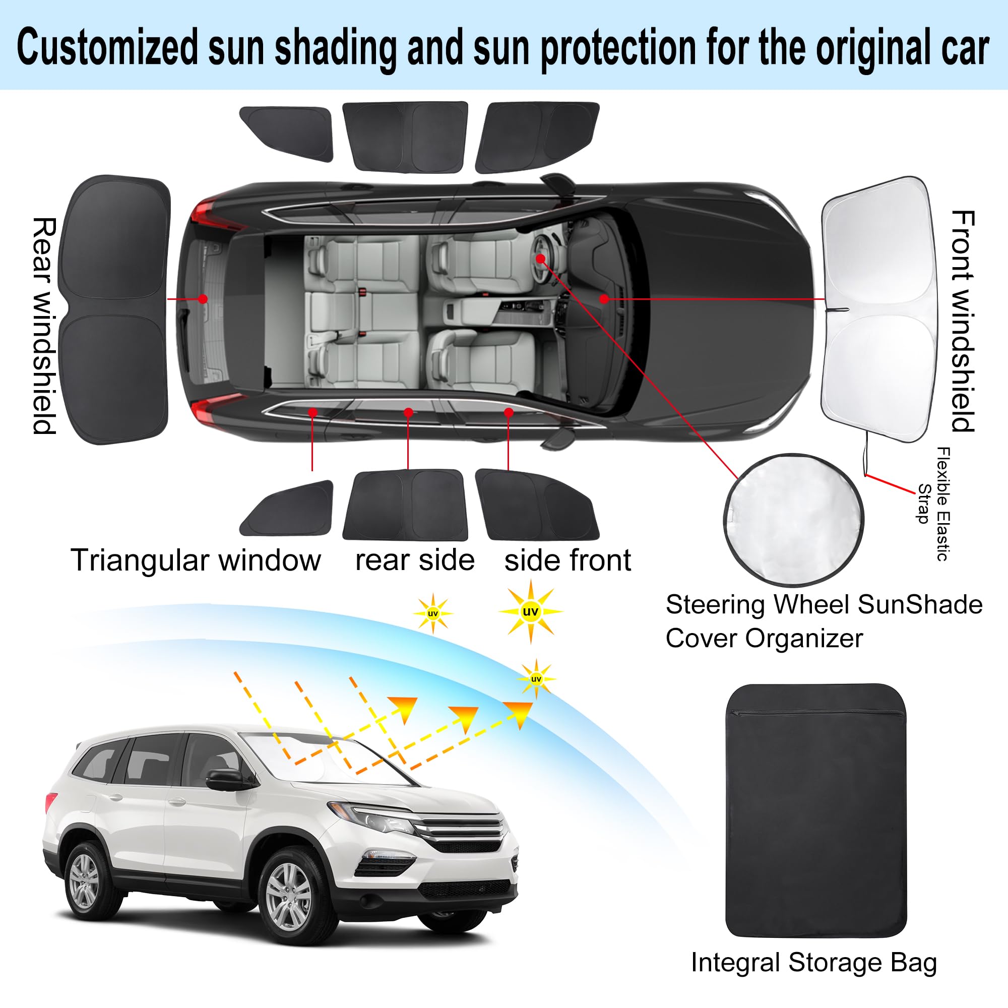 Tinglu Window Shades For Honda Pilot 2016-2025 Ex-L Special Edition Elite Black Edition Touring Accessories Car Side Full Window