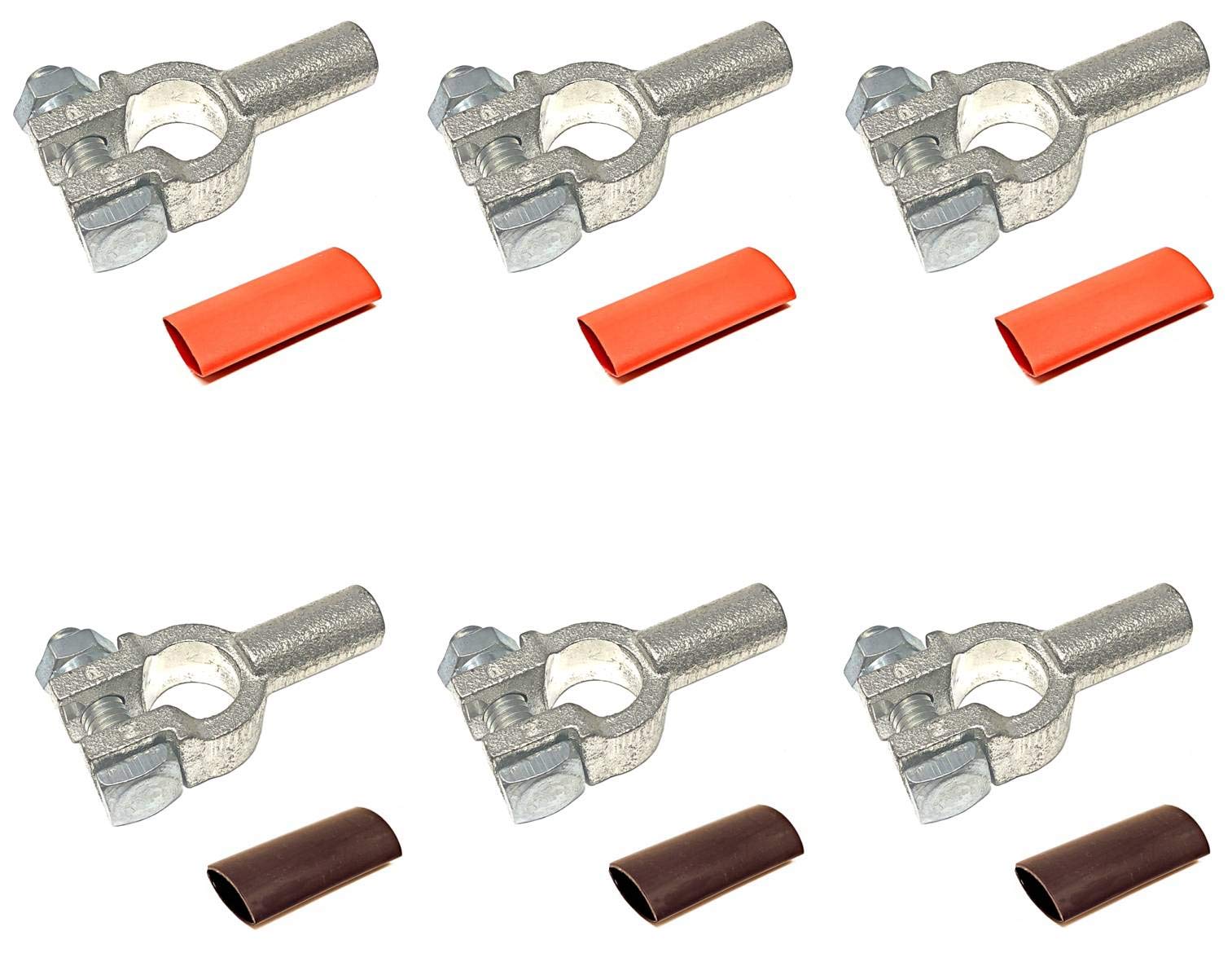 WindyNation 2/0 Gauge 3 Pairs Positive and Negative (+/-) Pure Copper Top Post Battery Cable Ends Terminal Connectors + Dual Wal