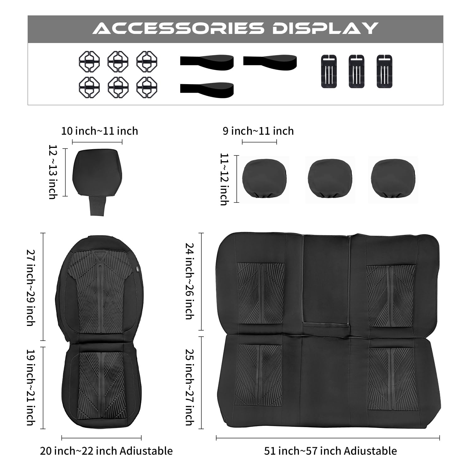 Car Pass Waterproof Seat Covers Full Set,Neoprene Wetsuit, All-Weather Non-Slip Durable, Universal Fit For Suv, Sedans, Trucks,