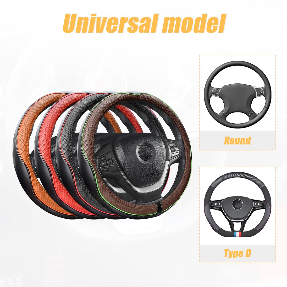 Leather Steering Wheel Cover, Soft Breathable Anti-Slip Protector For Car, Truck, Suv - Universal Fit 15 Inch For Women And Men