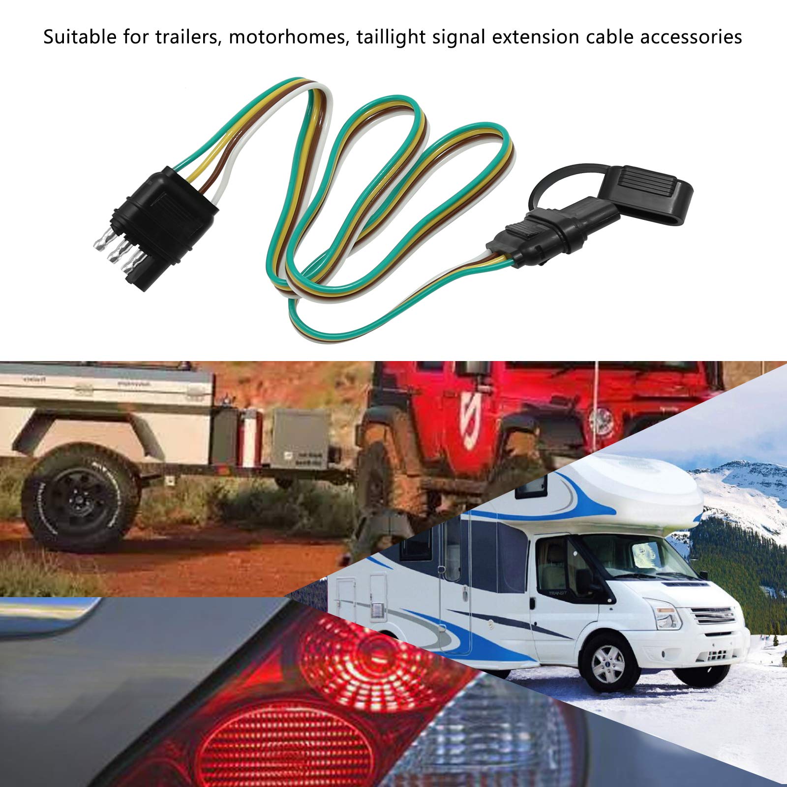 Hoypeyfiy Trailer Light Wiring Harness Kit,4 Wires 4-Way Plug 4 Pin Flat Wire Extension Male & Female Connector 32' Inch Long