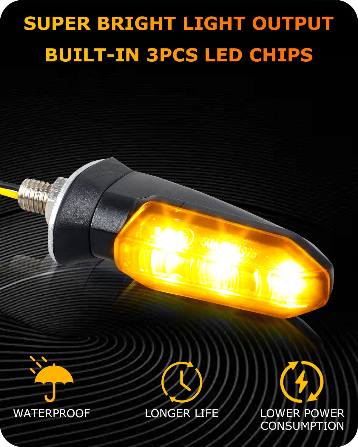 Quasco 4Pcs Universal Motorcycle Turn Signals Front Rear Led Turn Signal Light Sequential Amber Blinkers For Motorbike Scooter Quad Cruiser Off Road Touring