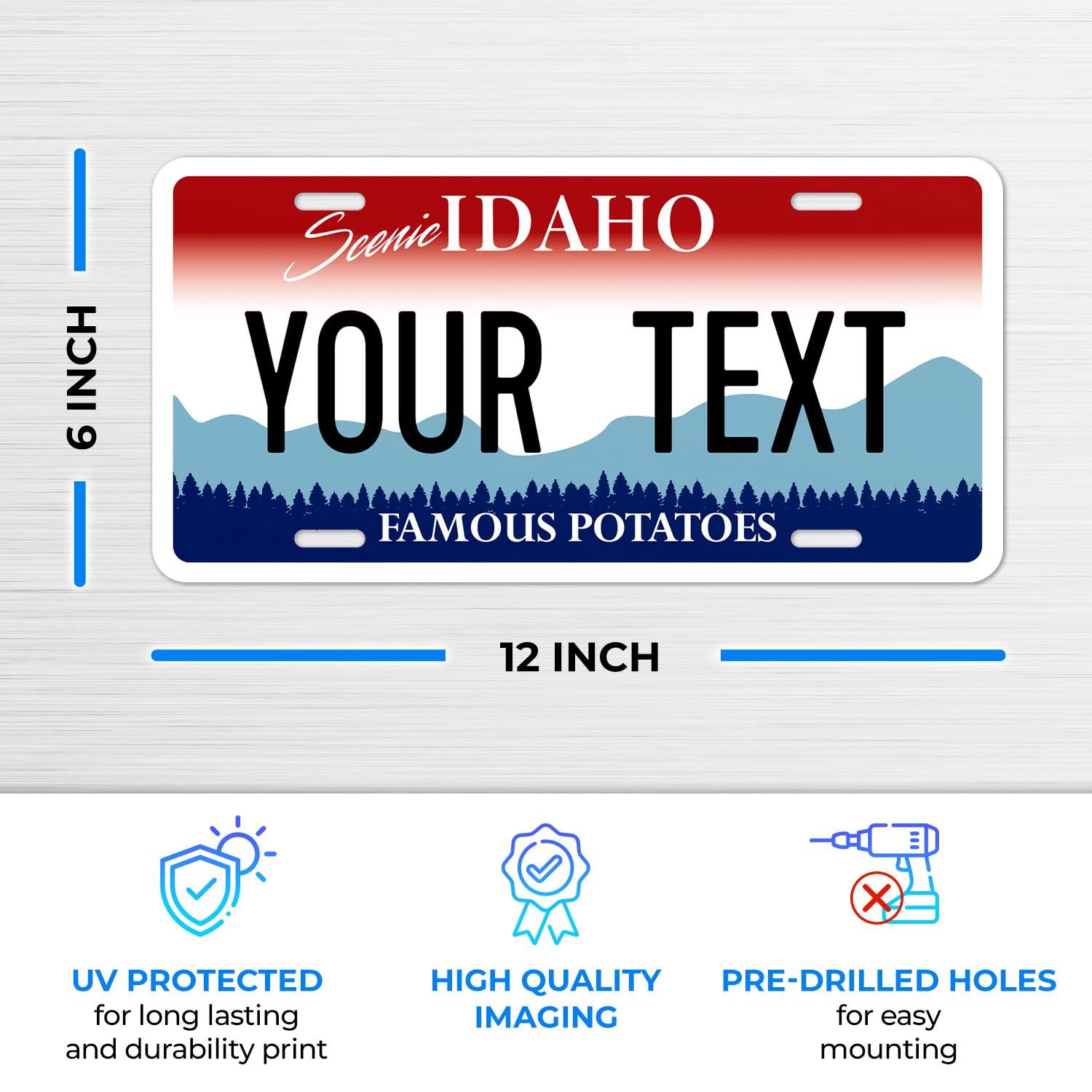 Sigo Signs Custom Idaho License Plate, 6x12" Rust-Free Aluminum, Fade Resistant, Personalized Front Car Sign