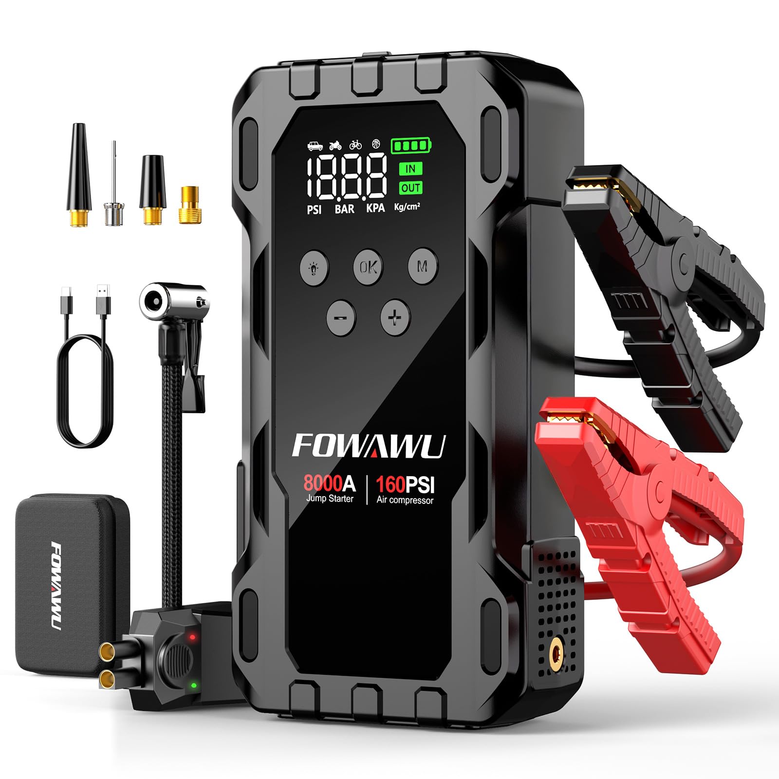 FOWAWU 8000A 26800mAh Jump Starter with Air Compressor, Car Battery Jumper Starter Power Bank (All Gas/10.0L Diesel), Cordless A