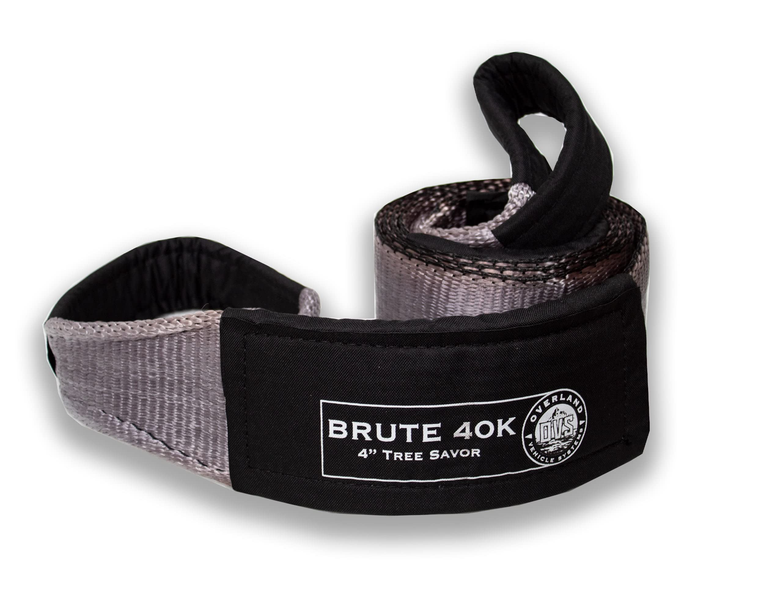 Overland Vehicle Systems Tow Strap 40,000 Lb. 4' X 8' Gray With Black Ends & Storage Bag Universal - 40,000 Lb. Breaking Strength - For Use In Automotive Recovery And Towing