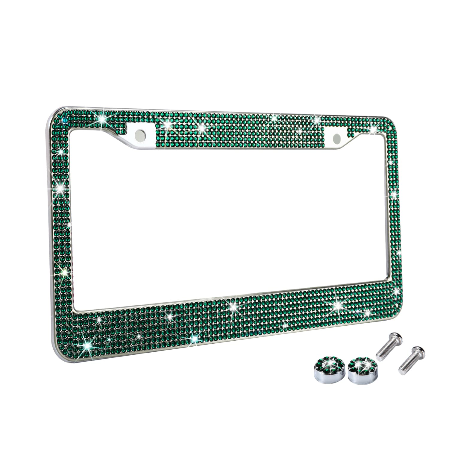 Tzarrot Bling License Plate Frame For Women, Green Diamond Rhinestone License Plate Frame Emerald Bling Car Accessories For Wome