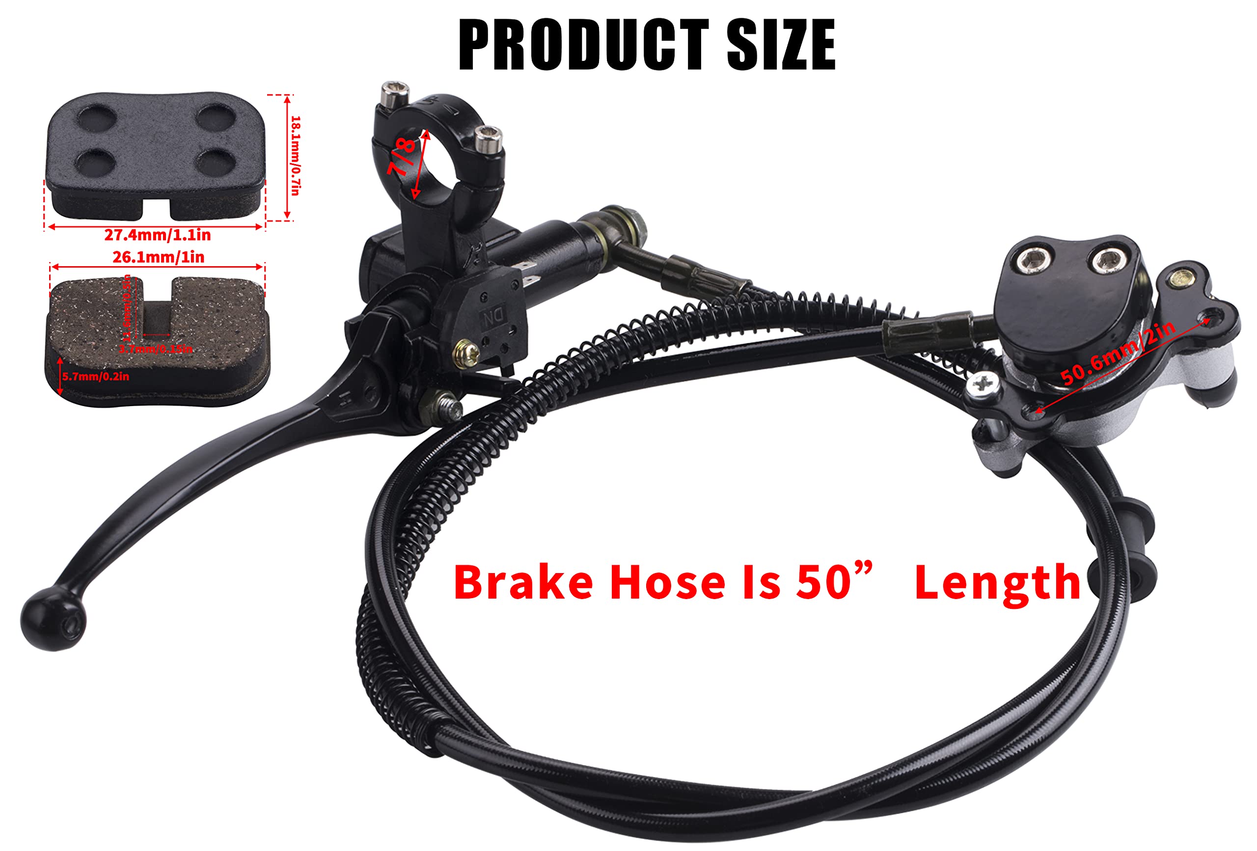 MWMNUN Motor Upgraded Hydraulic Brake System The Left of The 7/8'' Handlebars 50 inch Hose Compatible with Mini Bike Baja Doodle