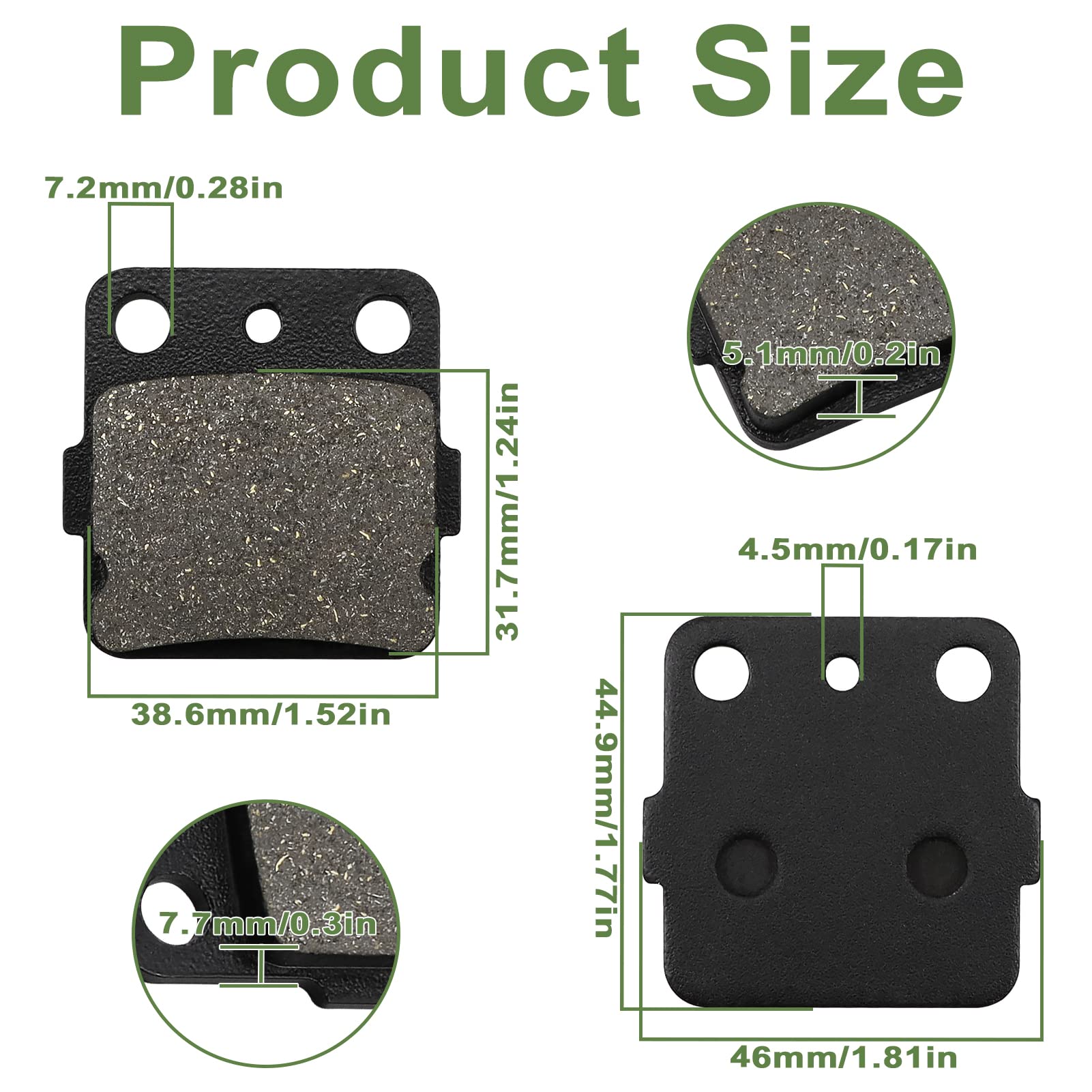 Zicoo Brake Pads Front & Rear For Honda 400Ex Trx 400 Ex Sportrax 400 2001-2008, Trx 400Ex Fourtrax 1999-2000, Trx400X Trx 400X