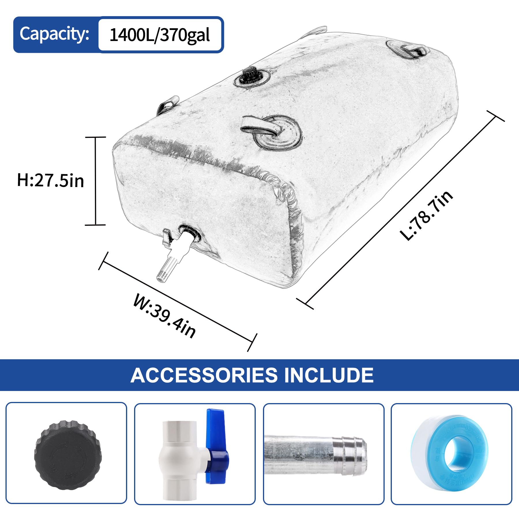 Ghosoone 1400 L/370 Gal Water Bladder Tank, Foldable Portable Water Storage Container, Emergency Water Bag For Rv, Truck Bed, Fi