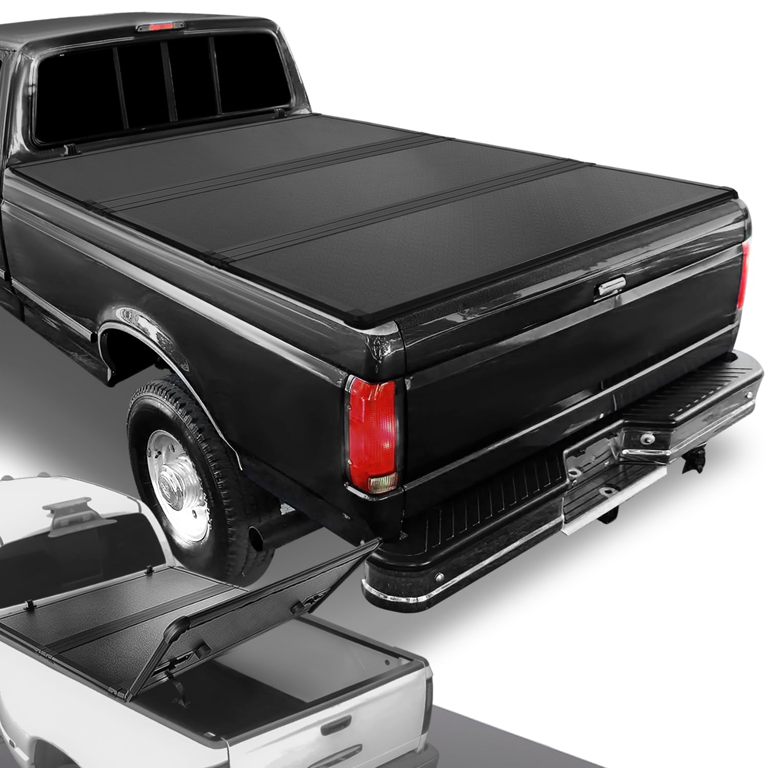 Dna Motoring New Upgrade Truck Bed Top Hard Solid Tri-Fold Tonneau Cover Compatible With 73-83 Ford F100 / 75-96 F150 / 73-98 F2