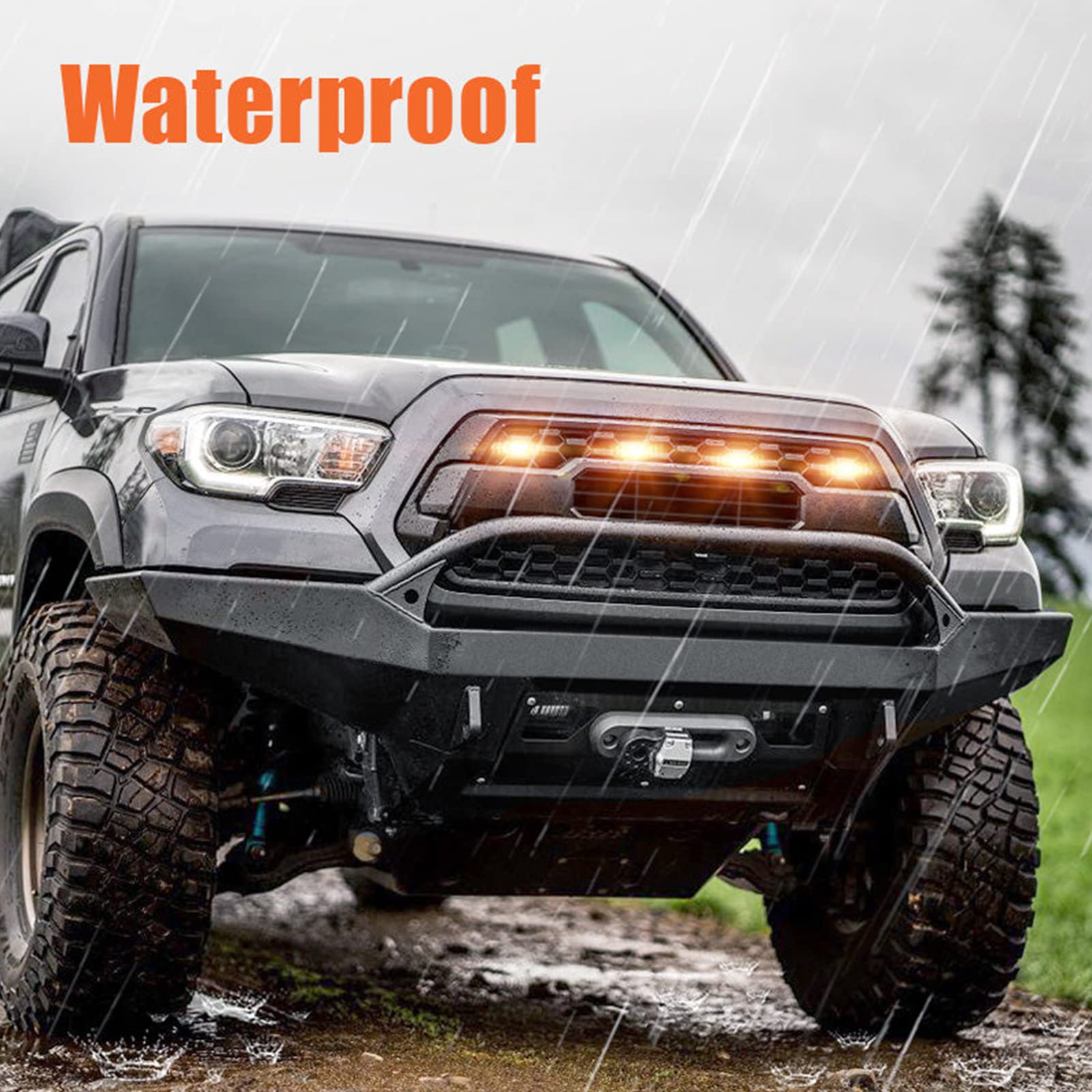 mingjue LED Grill Lights for 2016-2022 Toyota Tacoma TRD PRO - Amber Light, Black Housing, with Harness & Fuse