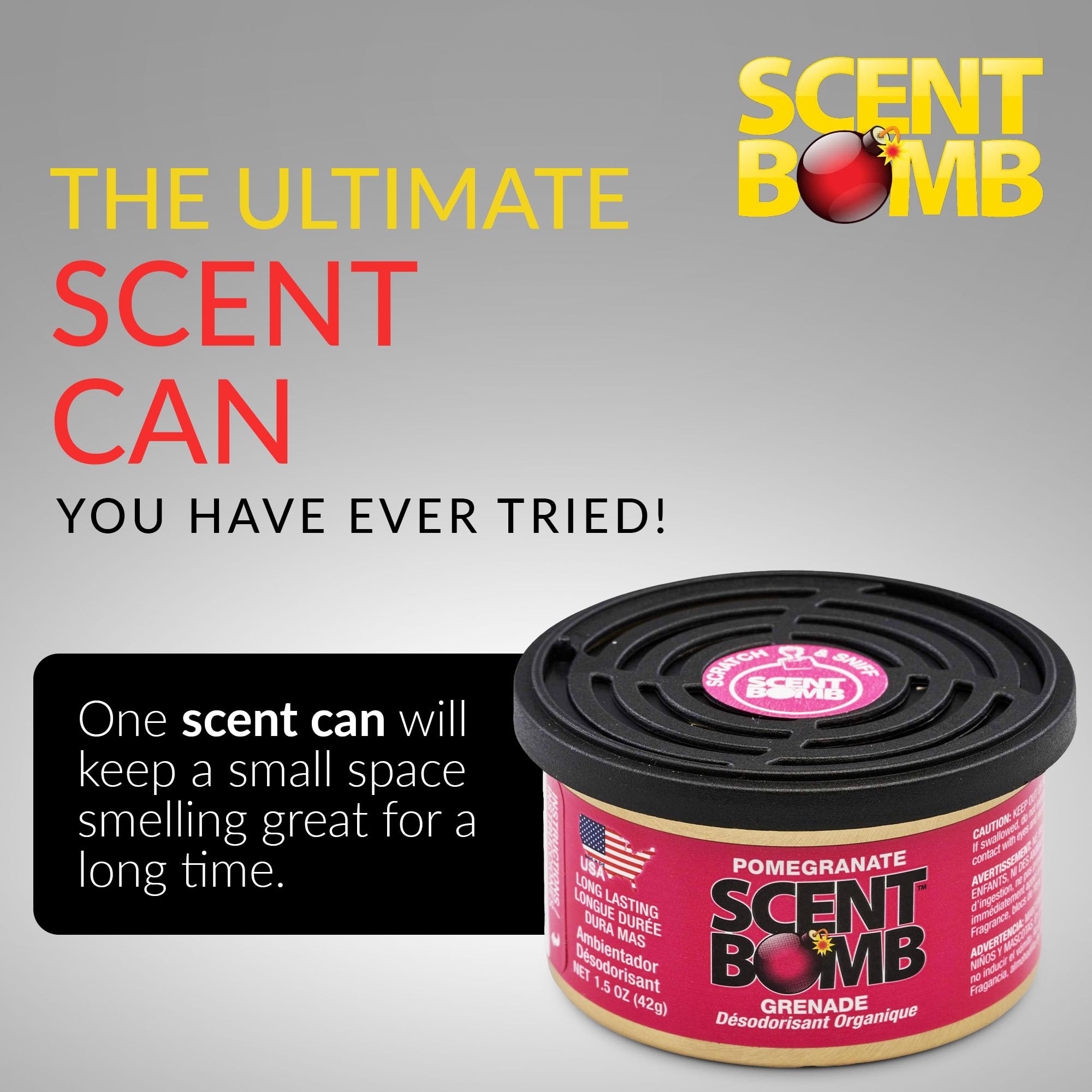 Scent Bomb Organic Air Freshener Cans, Long-Lasting Odor Eliminator, 1.5 oz (Pack of 4), Pomegranate, Non-Toxic, Spill-Proof