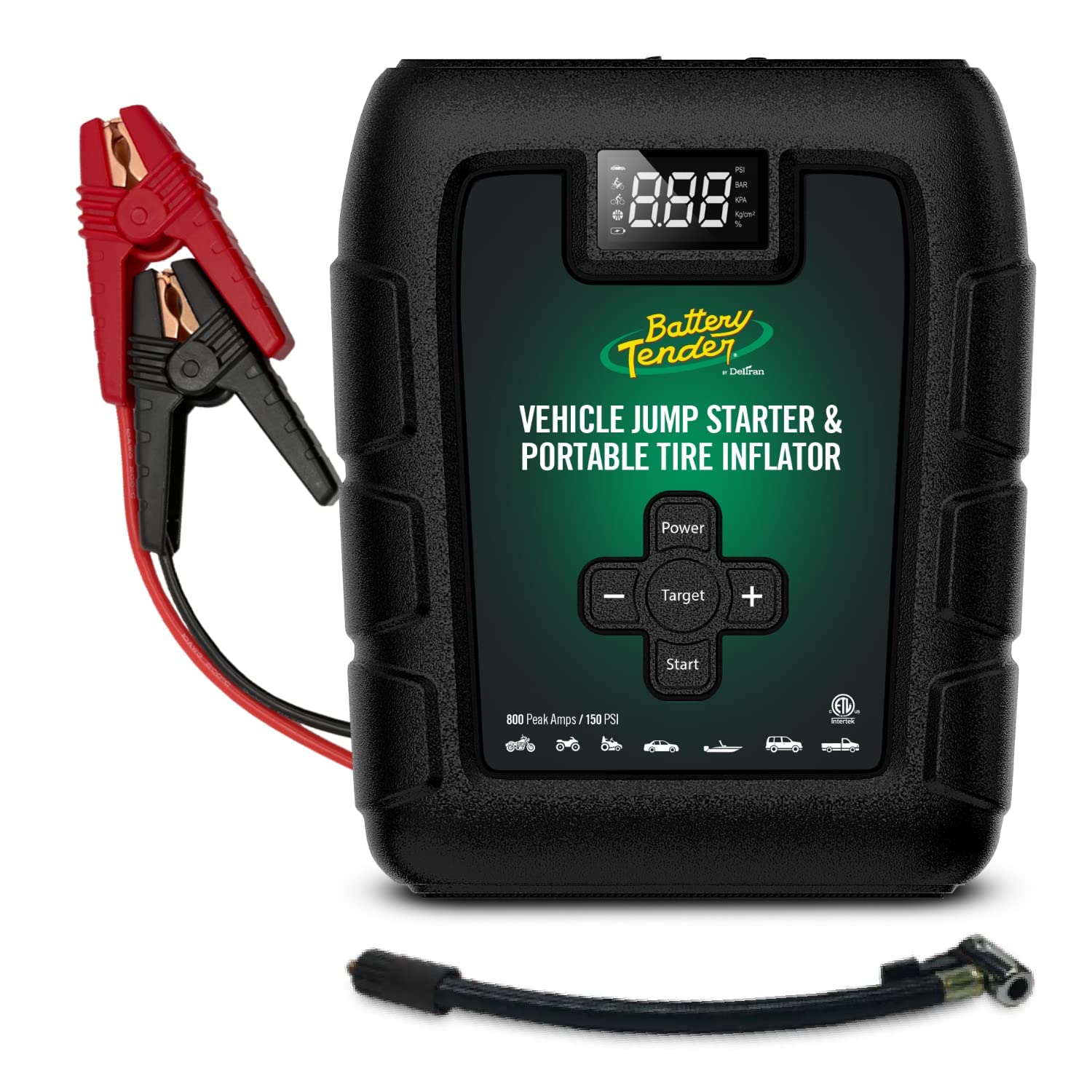 Battery Tender 800 AMP Jump Starter and Tire Inflator Combo - Lithium Battery for Extended Use - LED Flashlight Emergency Strobe