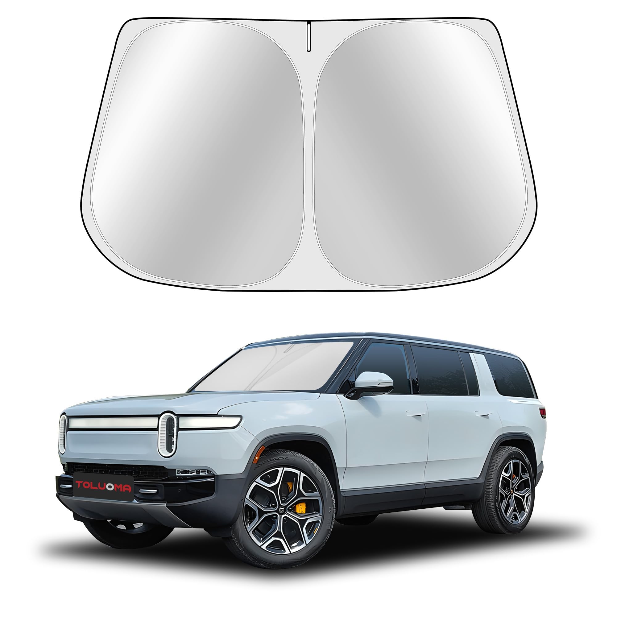 Toluoma Custom Fit Windshield Sun Shade For Rivian R1S 2022-2025 - Full Coverage, 210T Reflective Fabric, Double-Layer Design -