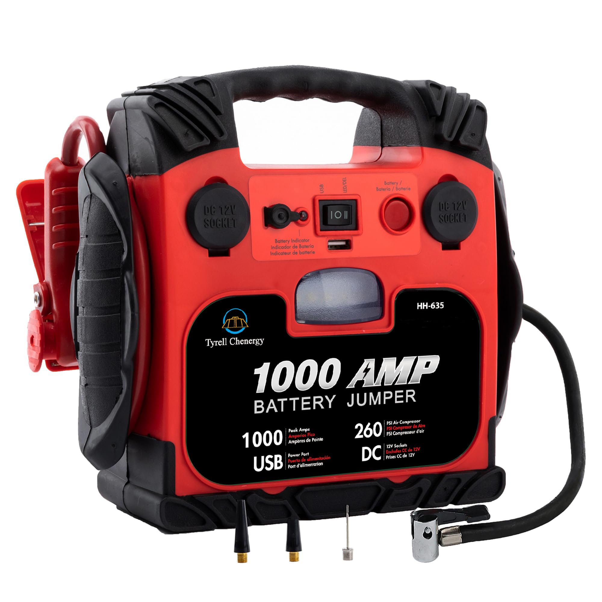 Tyrell Chenergy Car Battery Jump Starter With Air Compressor Portable Tire Inflator,260Psi 1000Amp Battery Booster Jumper Box(Up