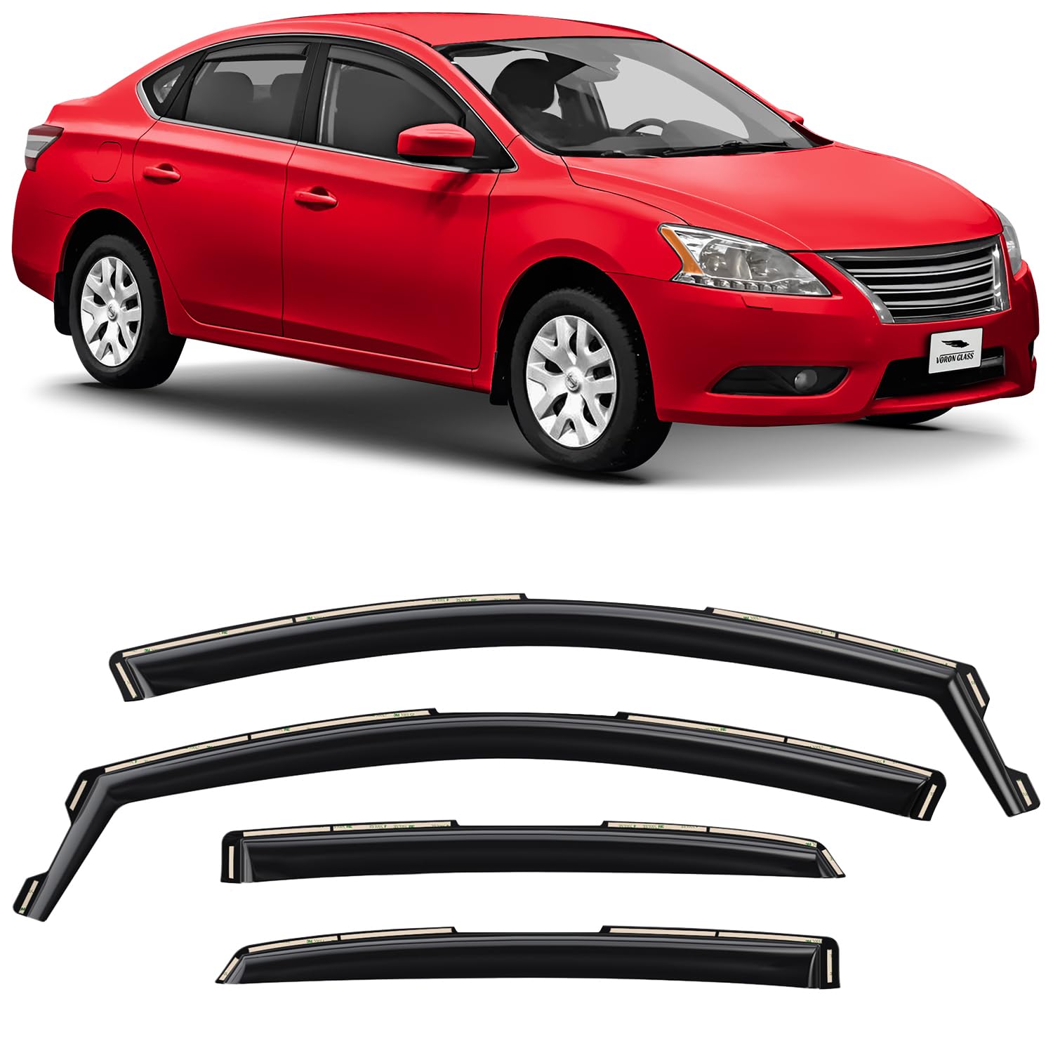 Voron Glass In-Channel Extra Durable Rain Guards For Nissan Sentra 2013-2019, Window Deflectors, Vent Window Visors, 4 Pieces -