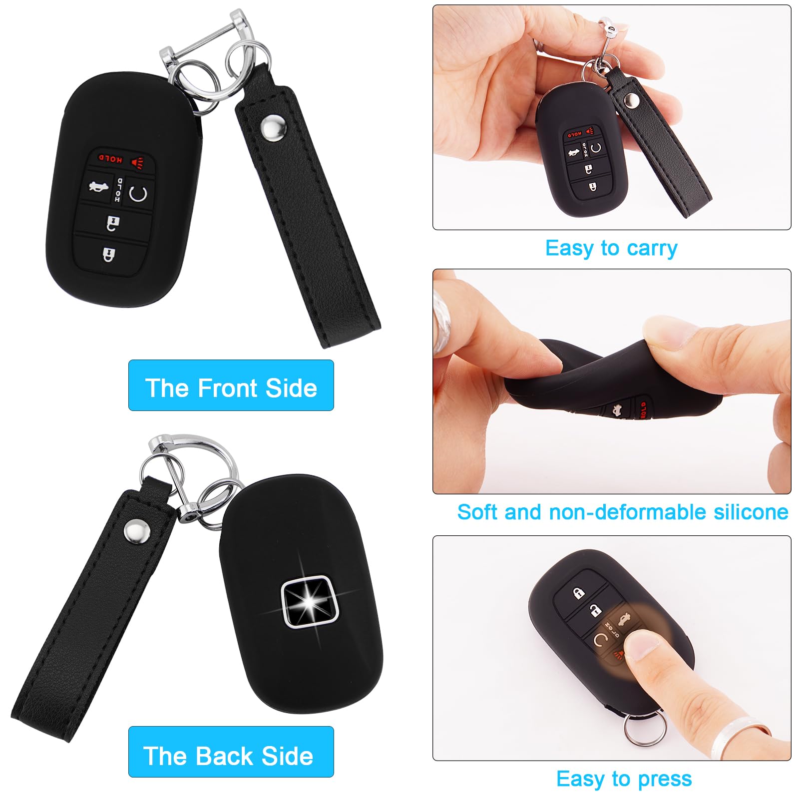 Koaudb Silicone Key Fob Cover Compatible With 2025 2024 2023 2022 Honda 5 Buttons Civic Accord Pilot Cr-V Hr-V Smart Car Rubber