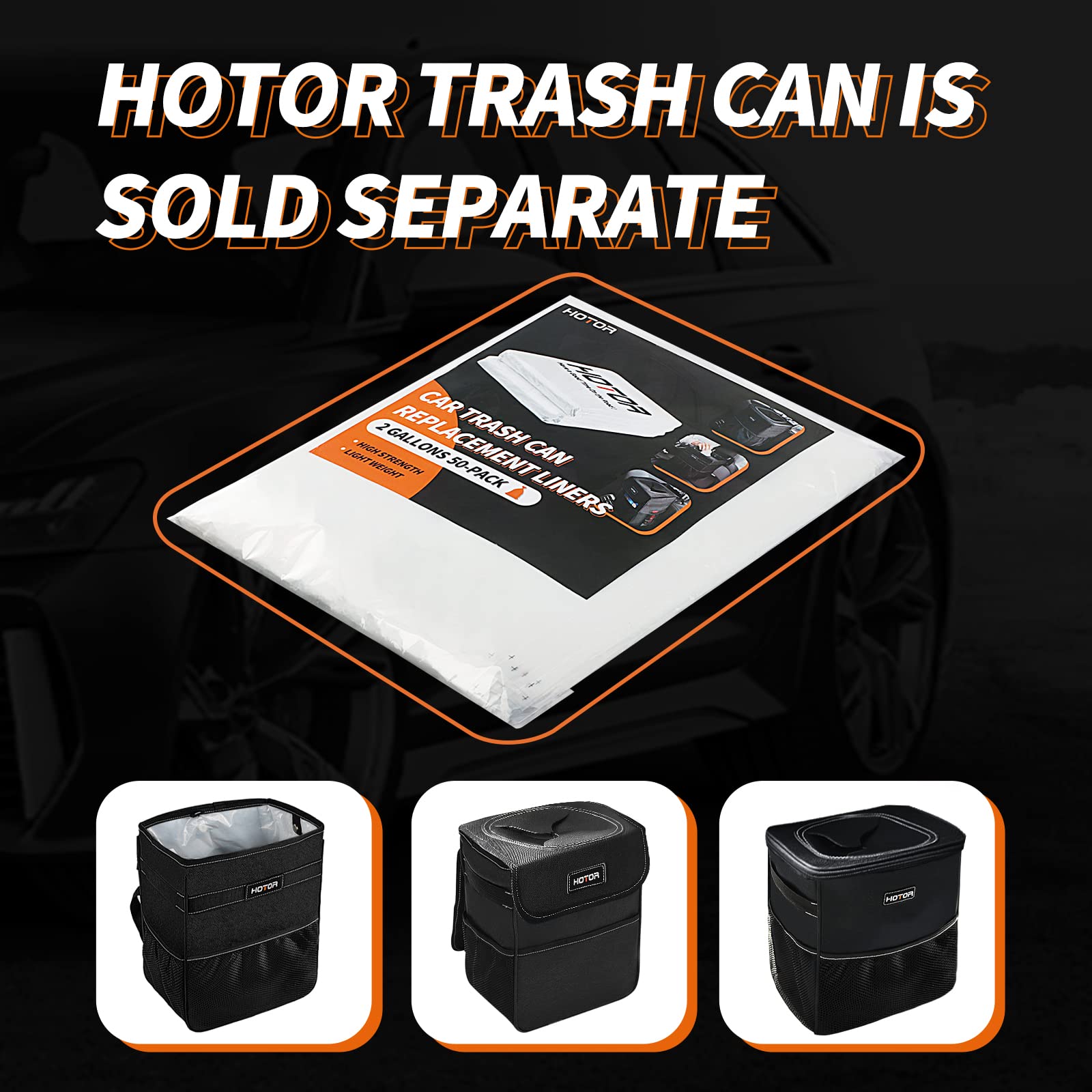 HOTOR Car Trash Bags, 50-Pack Liner Refills, Durable Plastic, Perfect for Vehicle Use