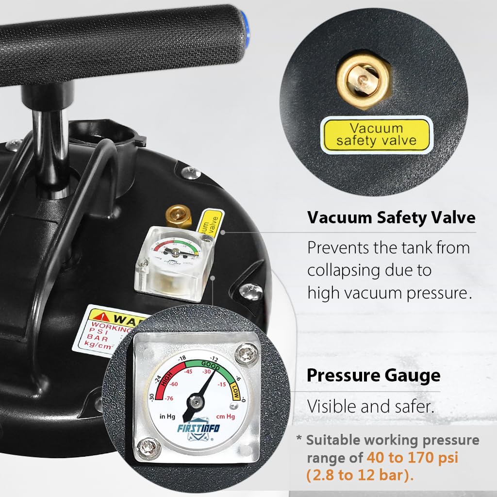 Firstinfo A1106Us Patented 15L Pneumatic/Manual Oil/Fluid Vacuum Extractor Pump For Automobile Fluids Evacuation W/Pressure Gaug