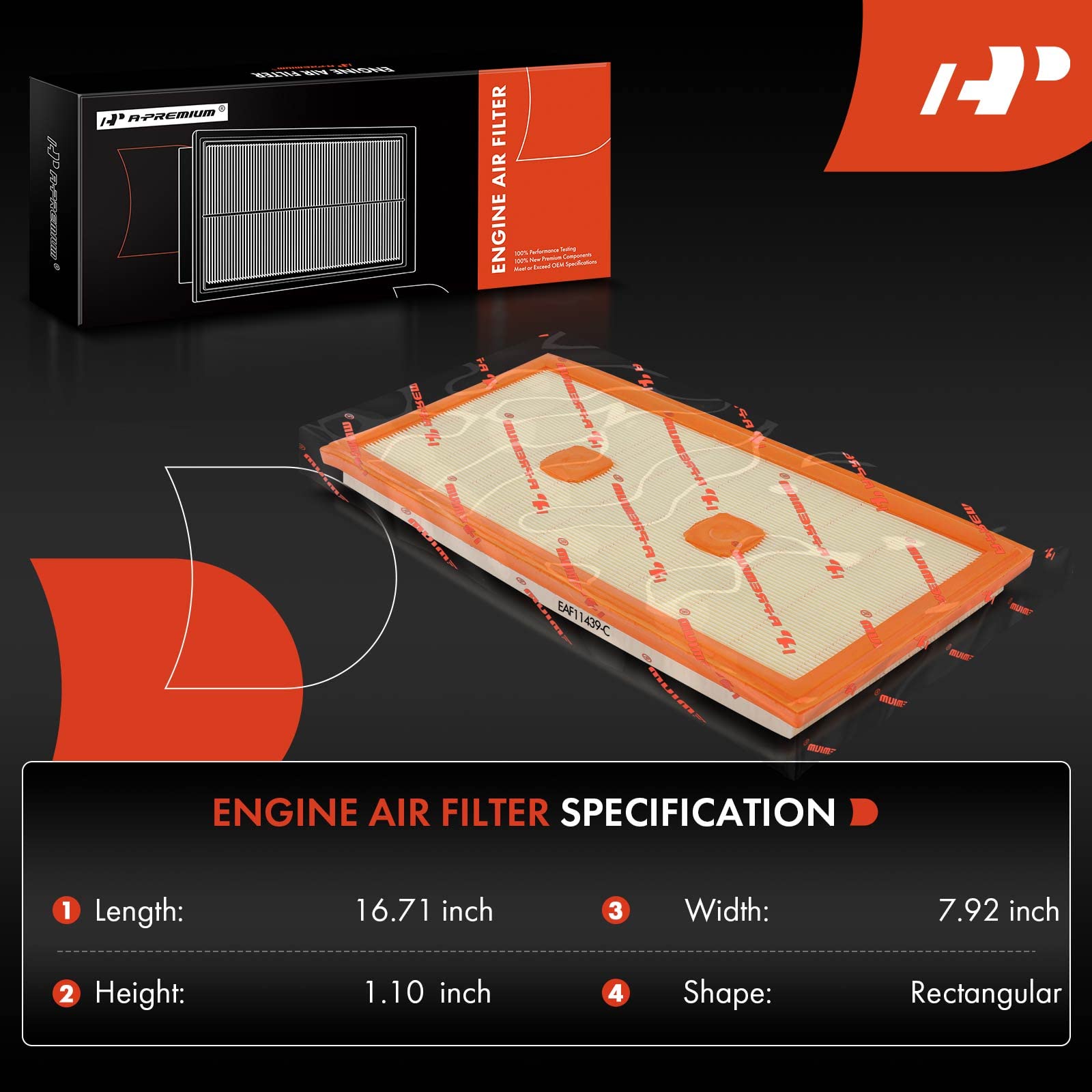 A-Premium Engine Air Filter for Mercedes-Benz W204 W212 C300 C350 E300 E350 E400 GLE350 GLK350 ML350 R350 2012-2018, Model