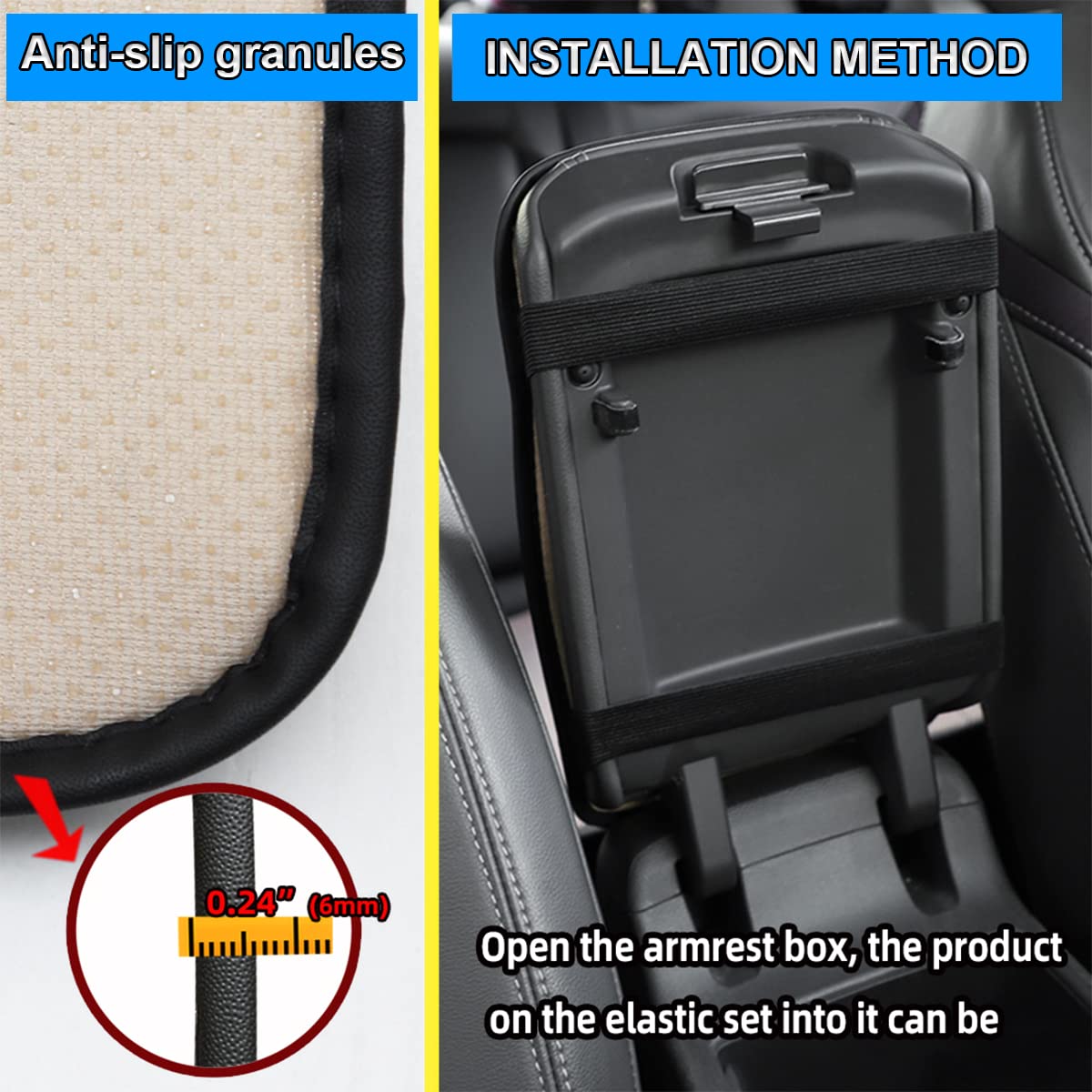 Bling Leather Car Center Console Cover, Car Center Console Protector With Glossy Crystal Rhinestone, Universal Waterproof Car Armrest Seat Box Cover For Most Car, Vehicles, Suvs, Trucks (Beige)