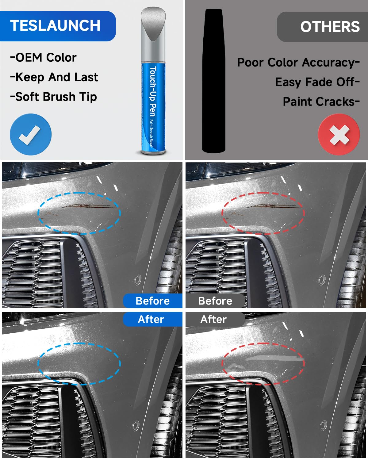 Teslaunch LZ7G/L5 Florett Silver Metallic Touch Up Paint Compatible With Audi Exact Match Car Paint Pen Scratch Repair