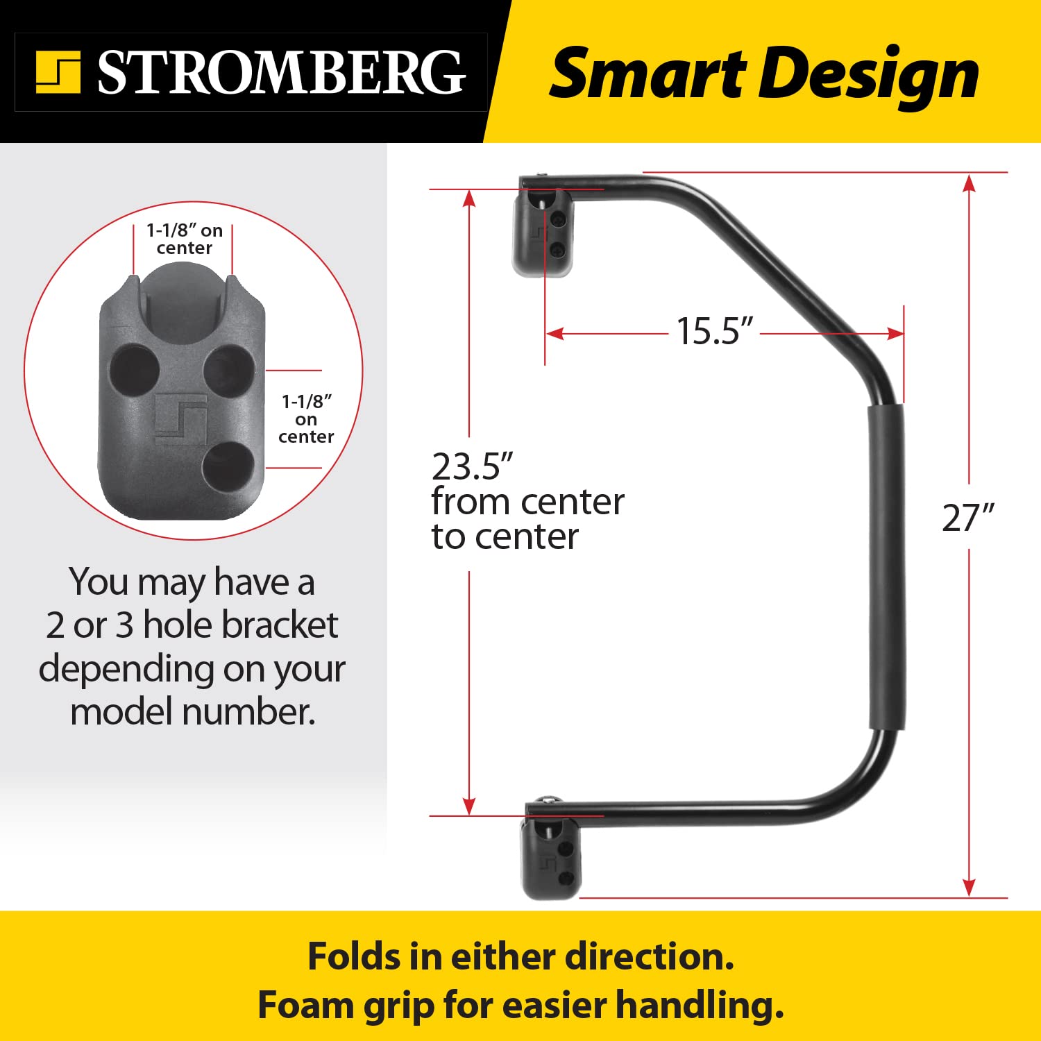 Stromberg Carlson AM-300 RV Handrail - Silver Aluminum, 27" Long x 15.5" Depth, Ideal for Trailers & Campers