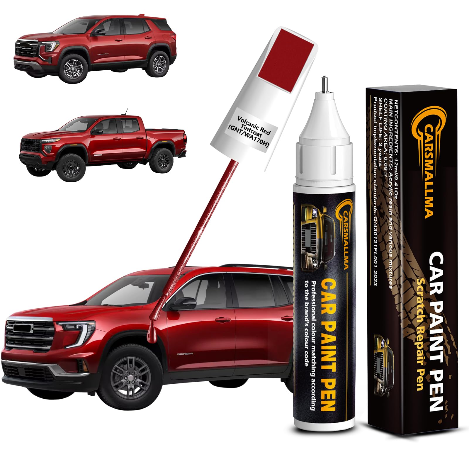 carsmallma Volcanic Red Tintcoat(GNT/WA170H) Car Touch Up Paint for GMC, Color Accurate Car Paint Scratch Repair Pen Kit Quick &