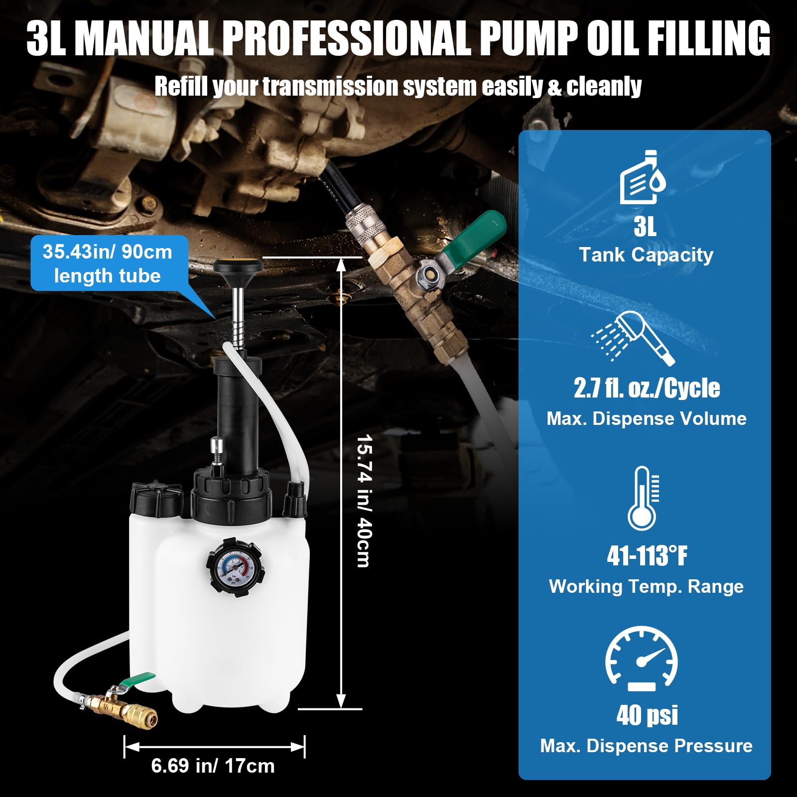 BetyBedy 3L Transmission Fluid Pump Kit, Fluid Transfer Pump with 13PCS ATF Adapters, Manual Transmission Oil Pump for Automotiv