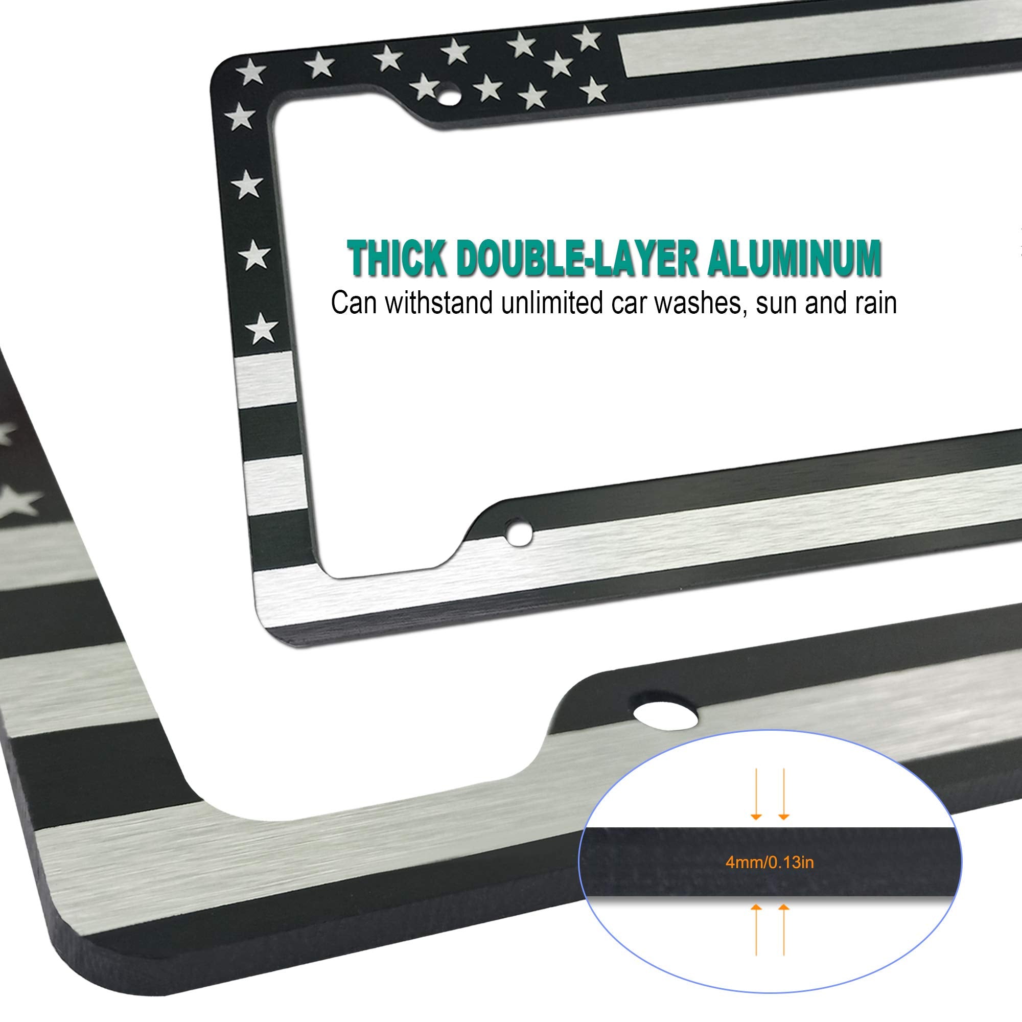 Tuersan American Flag License Plate Frame Patriotic Usa Flag Car Tag Cover, Rust Rattle Proof Aluminum Holder With Mounting Hard
