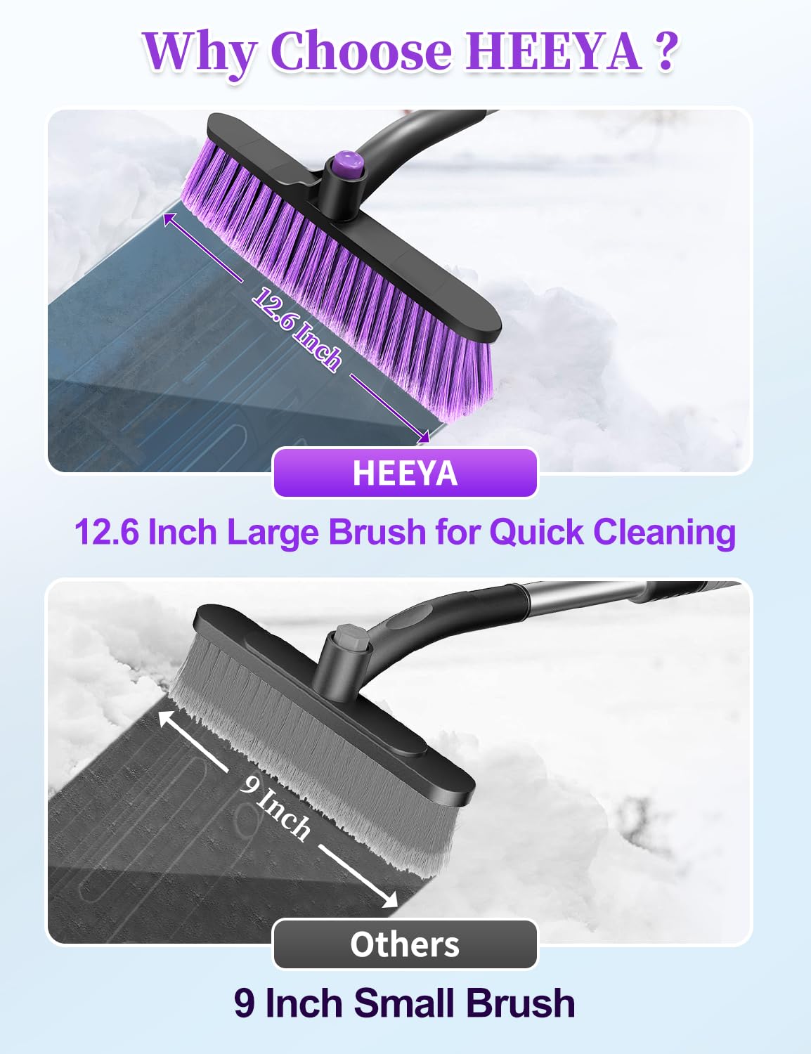 Heeya Ice Scraper With 12.6 Inch Large Brush Head, Extendable Ice Scraper And Snow Brush For Car Windshield Window, Portable Car Scraper Snow Brush For Suv Truck Automobile Vehicle