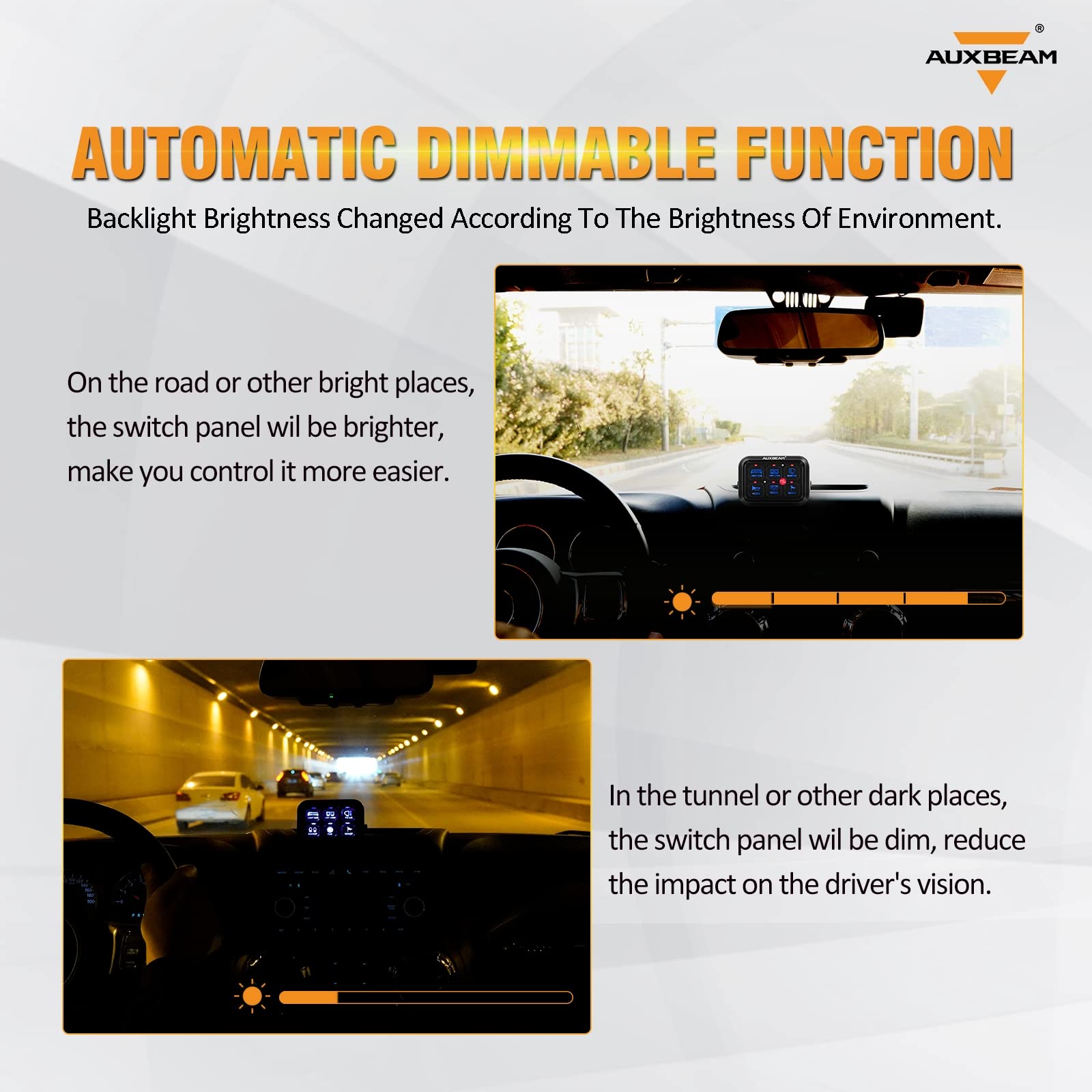 Auxbeam 6 Gang Switch Panel BC60, Universal Circuit Control Relay System Box with Automatic Dimmable On-Off LED Switch Pod Touch