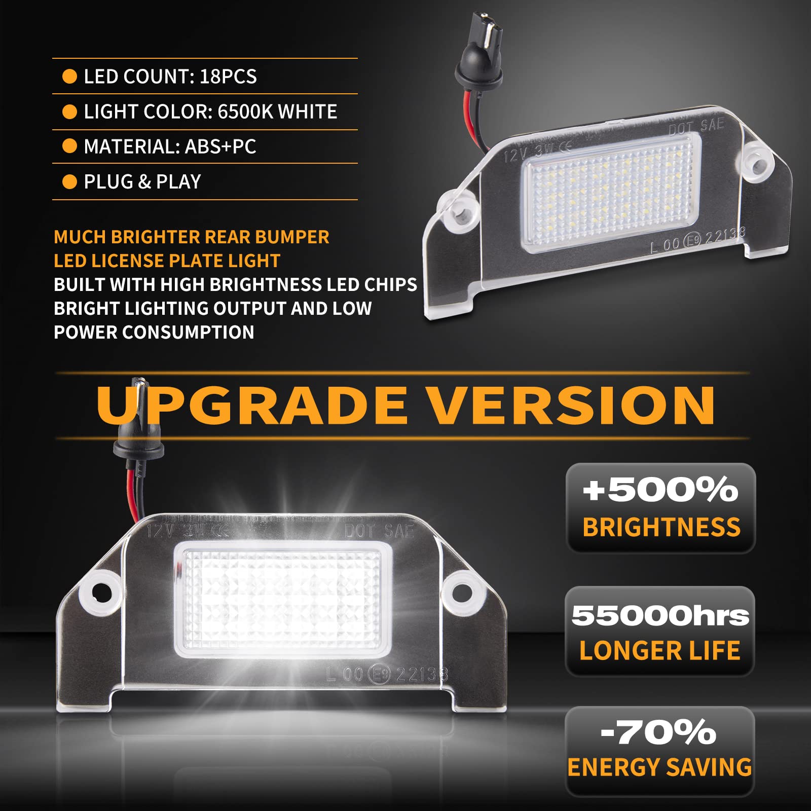 Gempro Led License Plate Lights Rear Bumper Tag Lamps Assembly For Dodge Charger Challenger Avenger Magnum Dart, 6000K White 1Pc